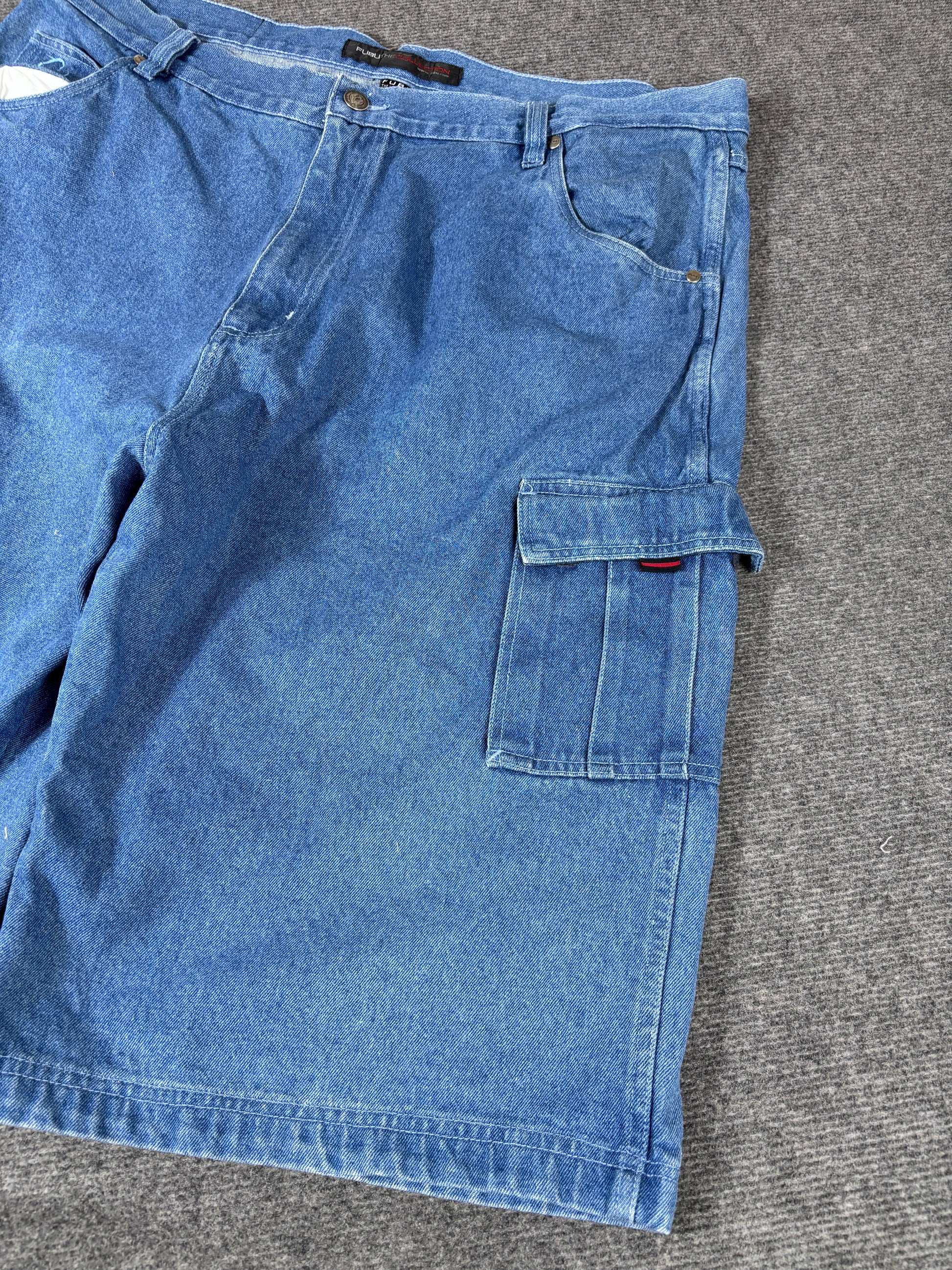 Vintage FUBU Carpenter Cargo Denim Shorts Men’s 46 Mid-Wash Super Baggy Hip Hop