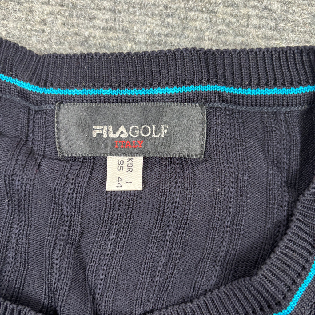 Vintage FILA Golf Vest Women's Small Black Blue Knit Activewear Sweater