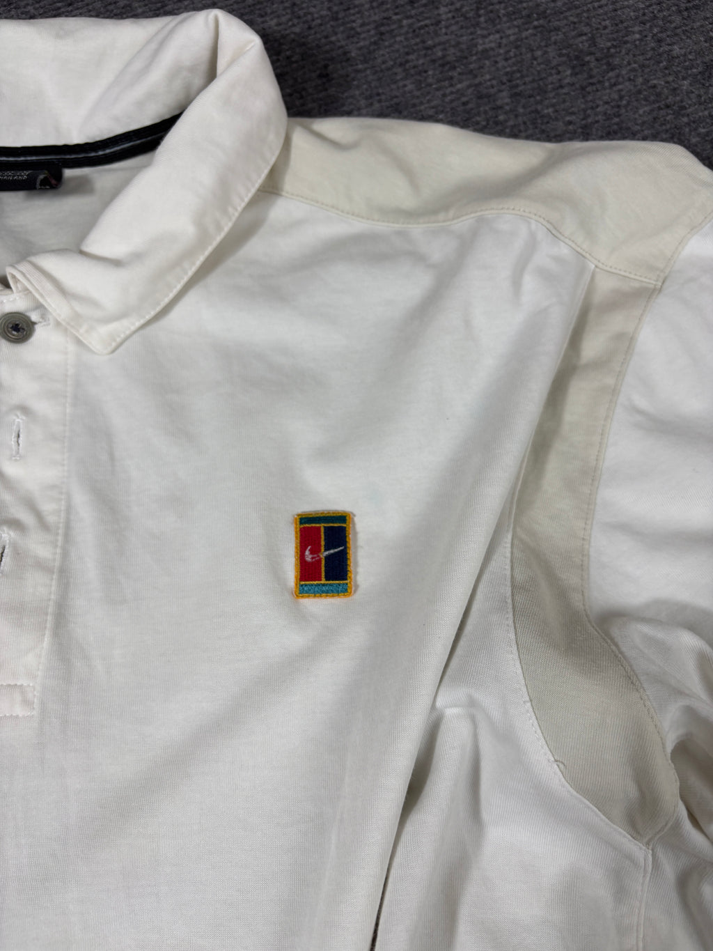 Vintage 90s Nike Court Polo Shirt Men’s XL White/Cream Alpha Project Chest Badge