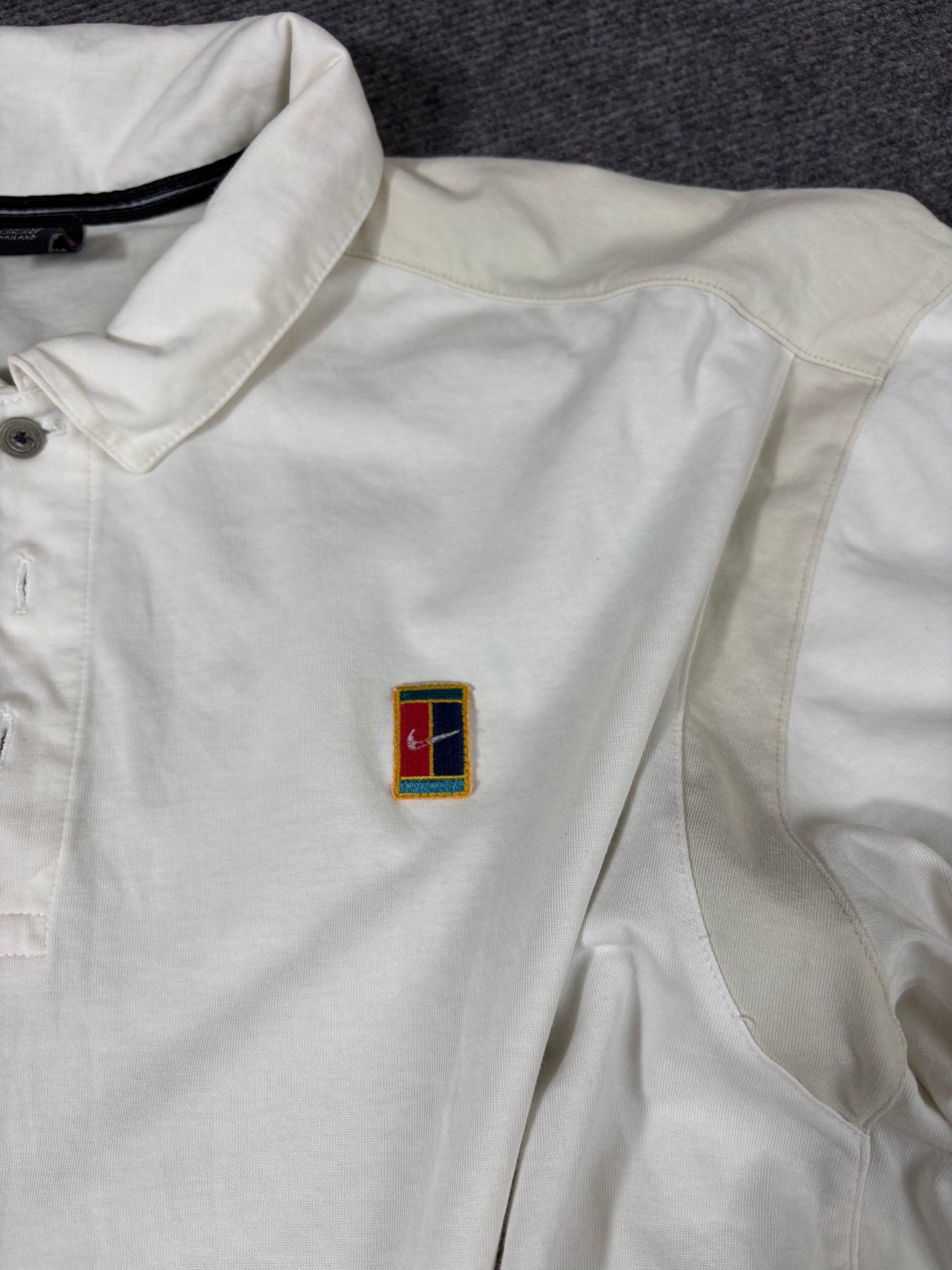 Vintage 90s Nike Court Polo Shirt Men’s XL White/Cream Alpha Project Chest Badge