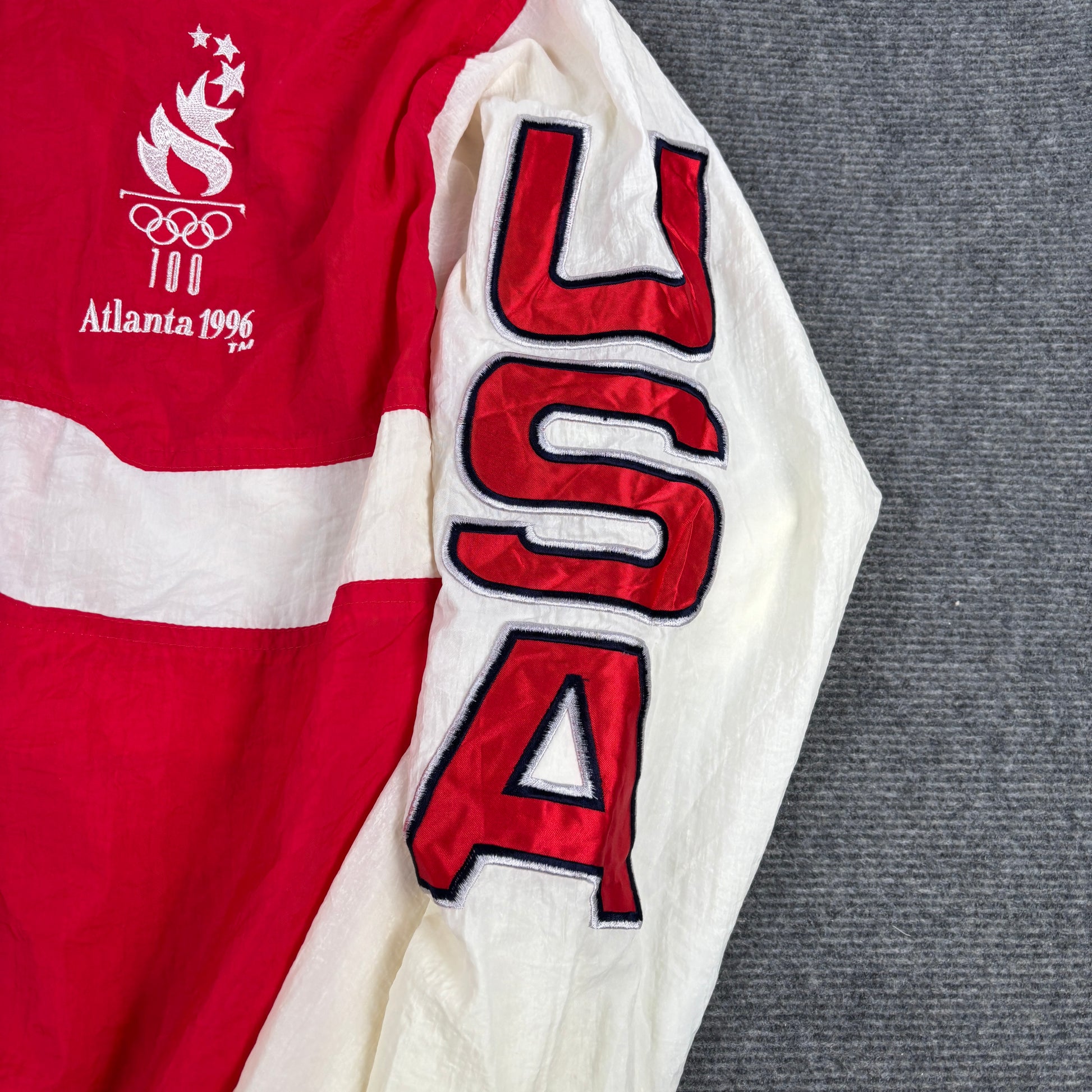 90s Atlanta Olympics Team USA Jacket Men's XL Red White Blue Stripe Windbreaker