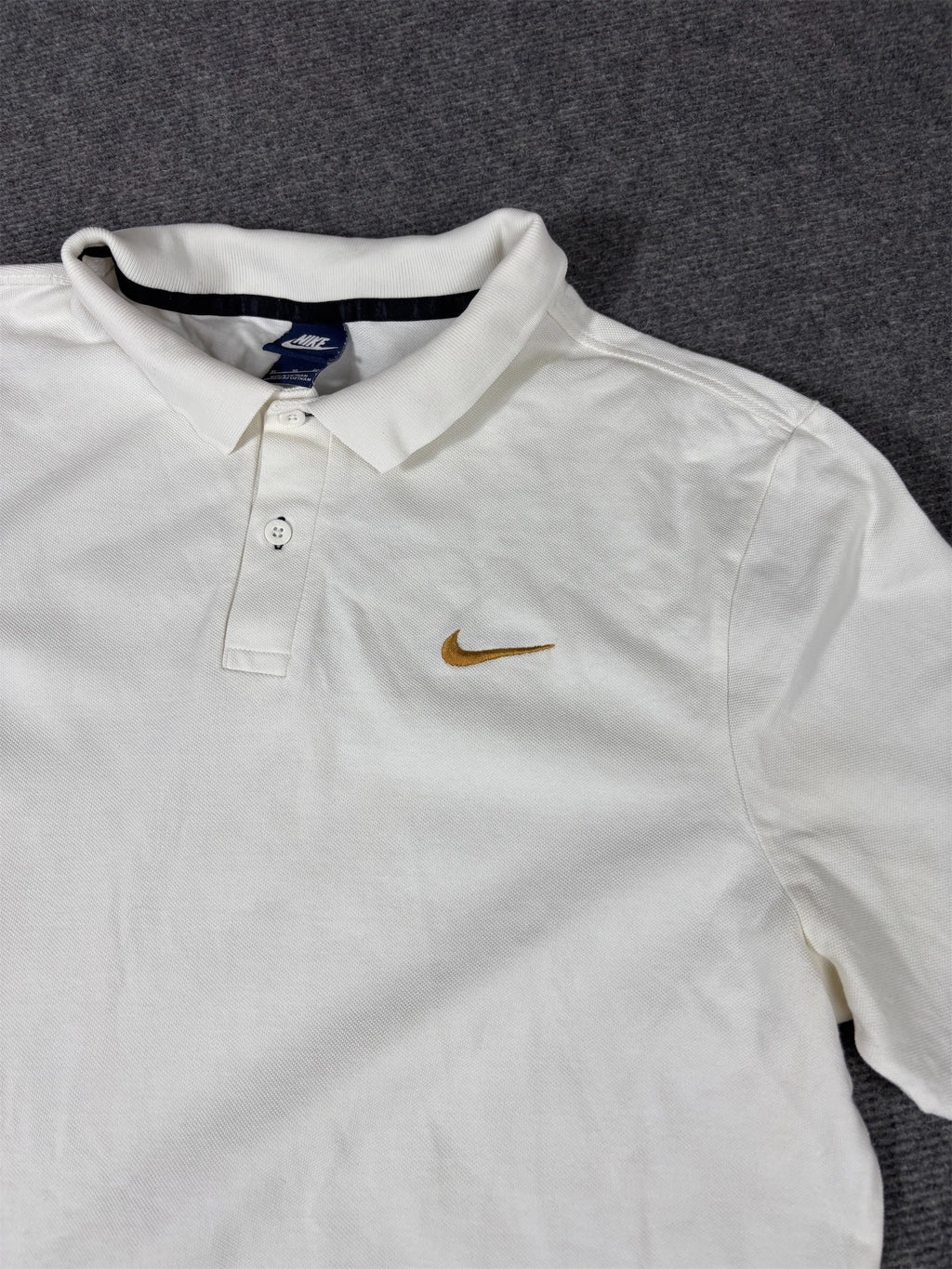 Nike Polo Shirt Men’s XL White Cotton Gold Swoosh Classic