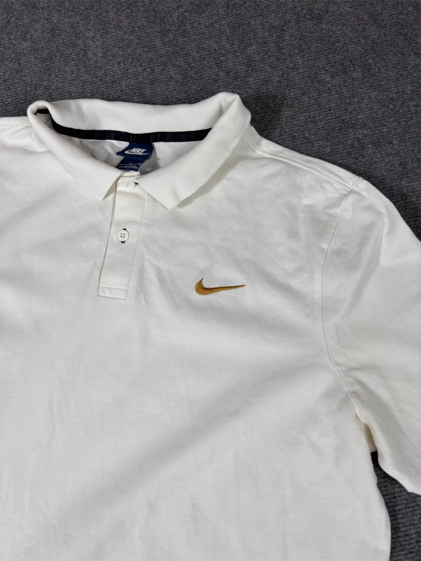 Nike Polo Shirt Men’s XL White Cotton Gold Swoosh Classic