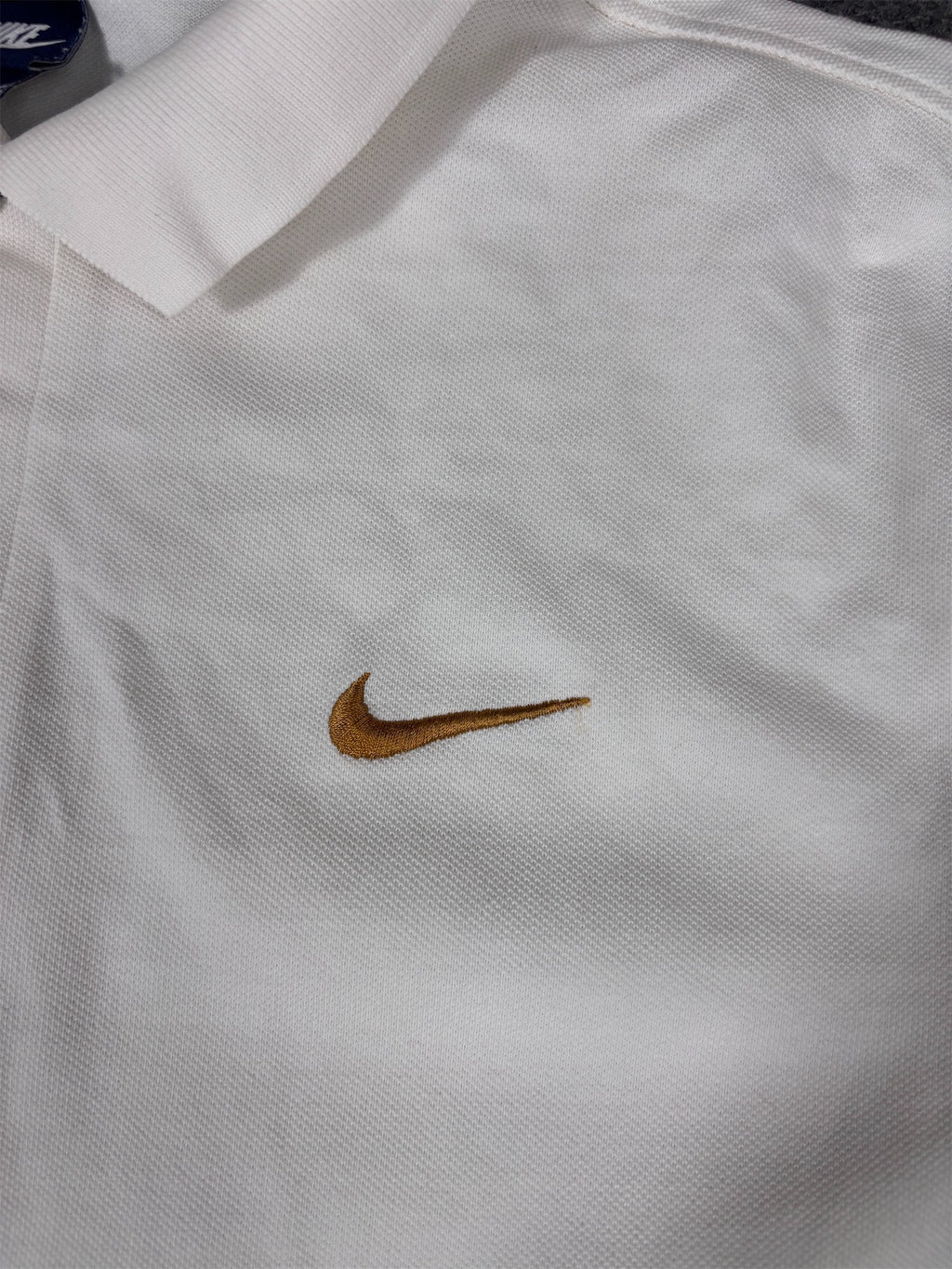 Nike Polo Shirt Men’s XL White Cotton Gold Swoosh Classic