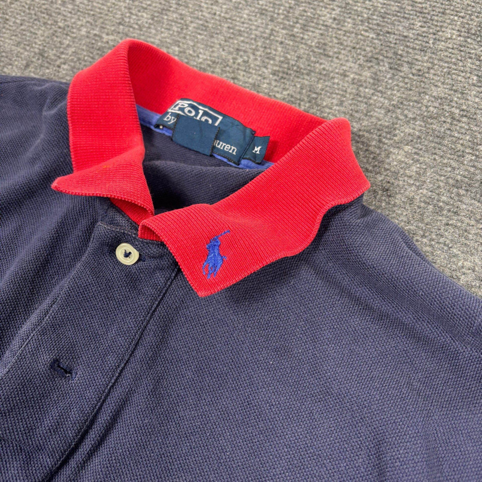 Vintage Polo Ralph Lauren Polo Shirt Men's Medium Navy Blue Red Rare Type