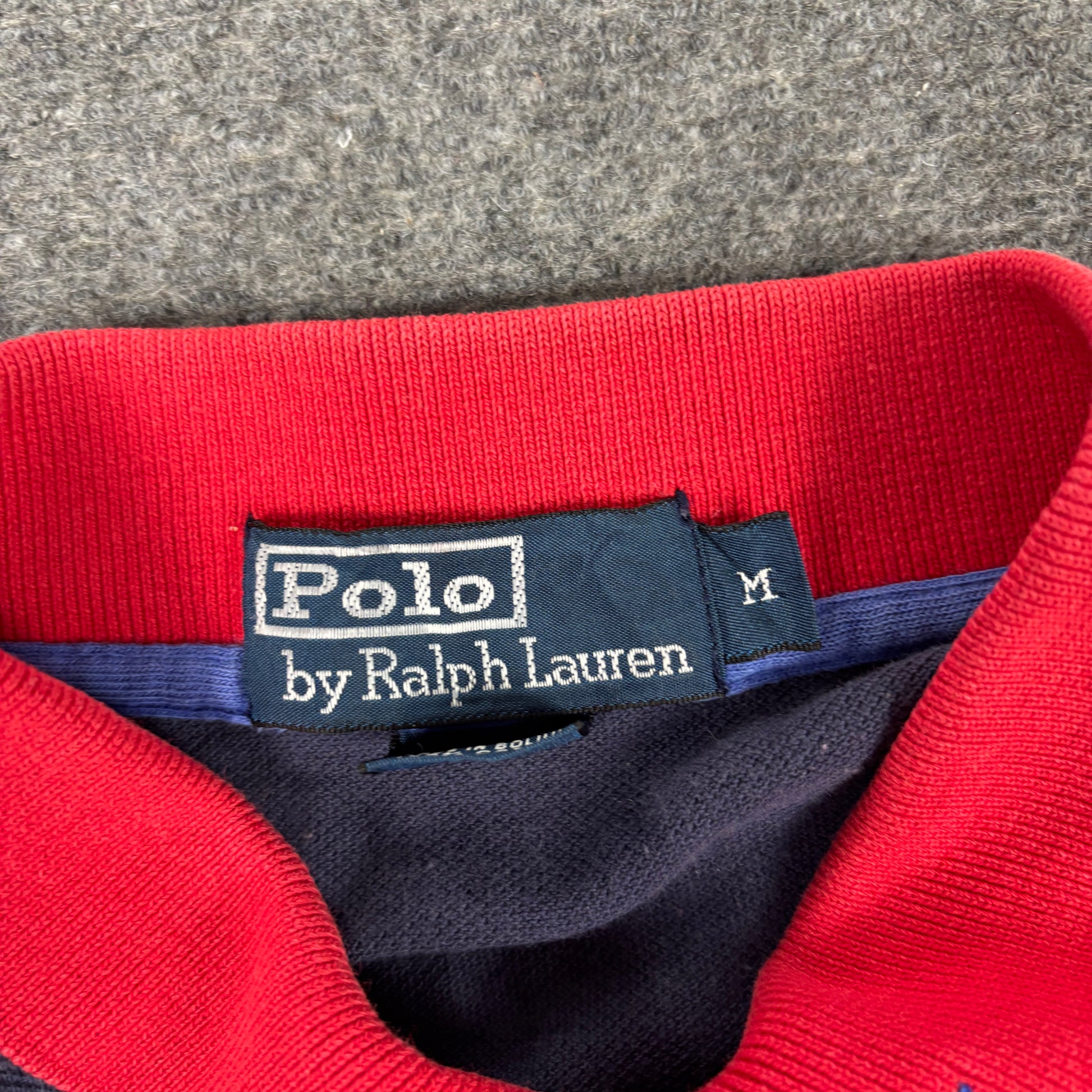 Vintage Polo Ralph Lauren Polo Shirt Men's Medium Navy Blue Red Rare Type