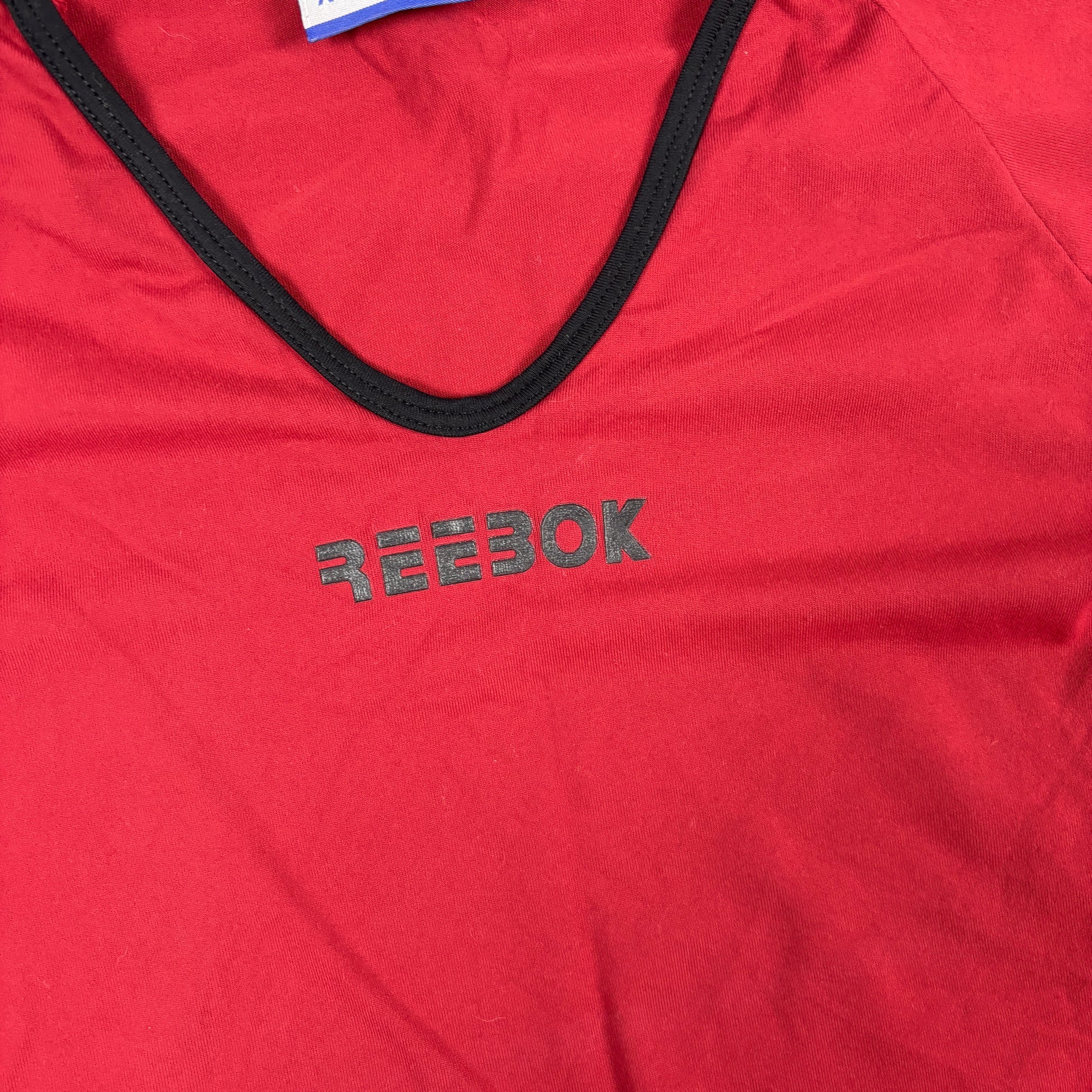 y2k Reebok V-neck Activewear Top Women's XS Red Black Petite Gym T-shirt
