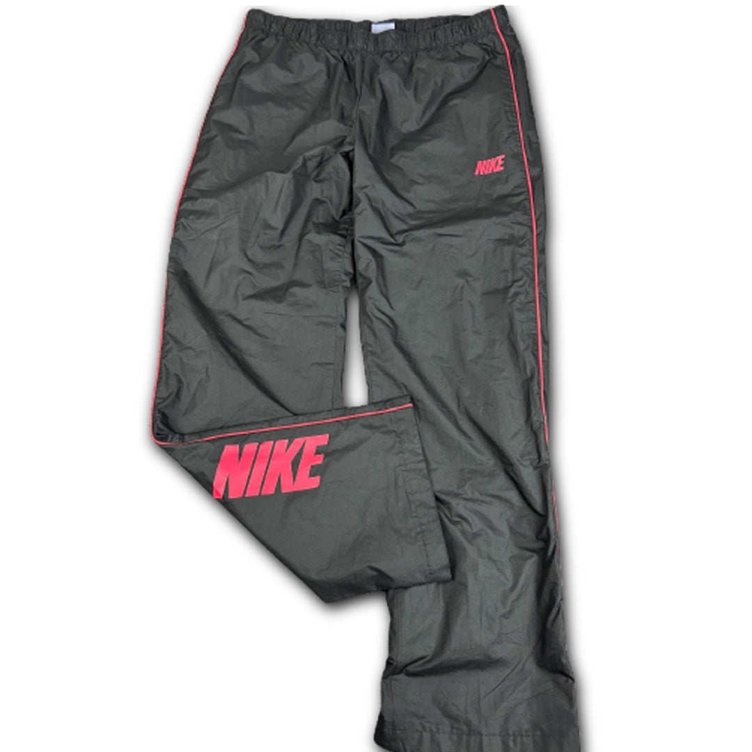 Classic Nike track pants Women's M Black Pink Piping Spell Out Logo Joggers Y2K