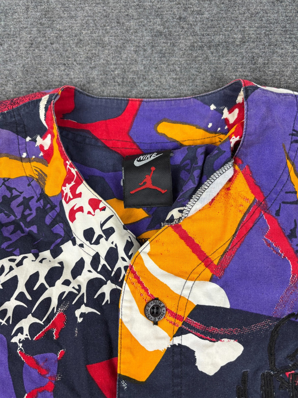 Vintage 90's Nike Jordan Aqua 8 Baseball Jersey Men's XL Multi All Over Pattern Retro Button Down