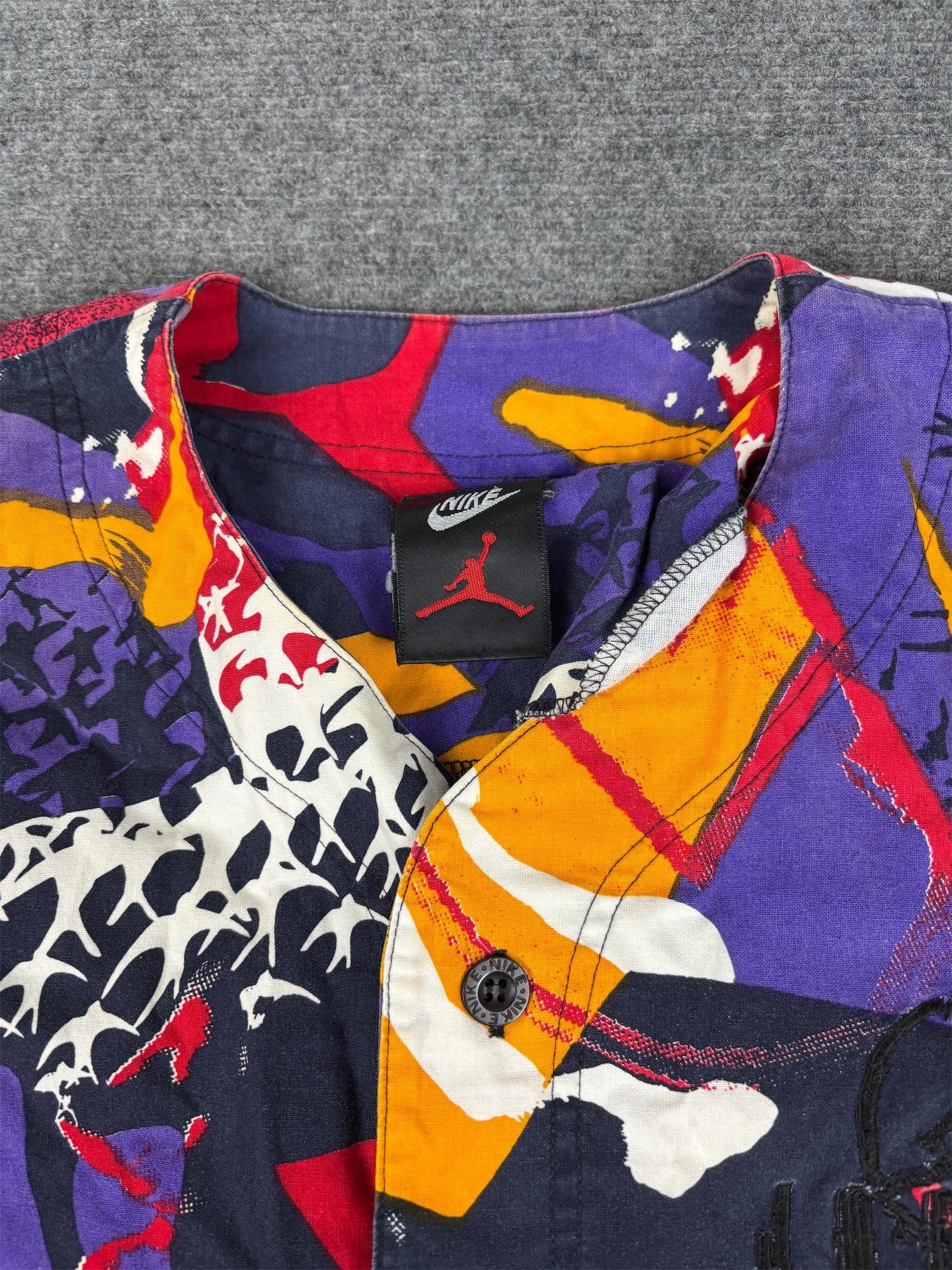 Vintage 90's Nike Jordan Aqua 8 Baseball Jersey Men's XL Multi All Over Pattern Retro Button Down
