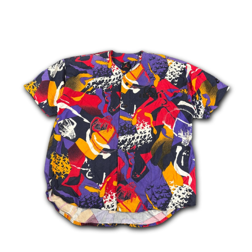 Vintage 90's Nike Jordan Aqua 8 Baseball Jersey Men's XL Multi All Over Pattern Retro Button Down