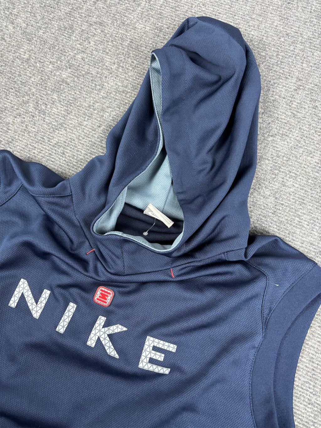 Vintage Y2K Nike Shox Jersey Hoodie Men's M Navy Blue Spell Out Badge Sleeveless