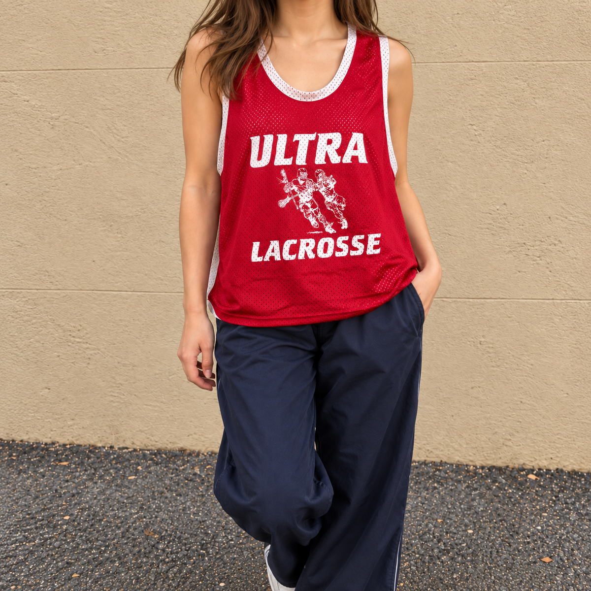 Lacrosse Boxy Mesh Reversible Jersey Women's Large Red White Top
