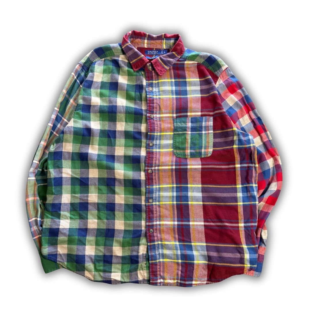 Vintage Y2K Nautica Blue Sail Shirt Mens XL Green Red Blue Patchwork Check Button Up
