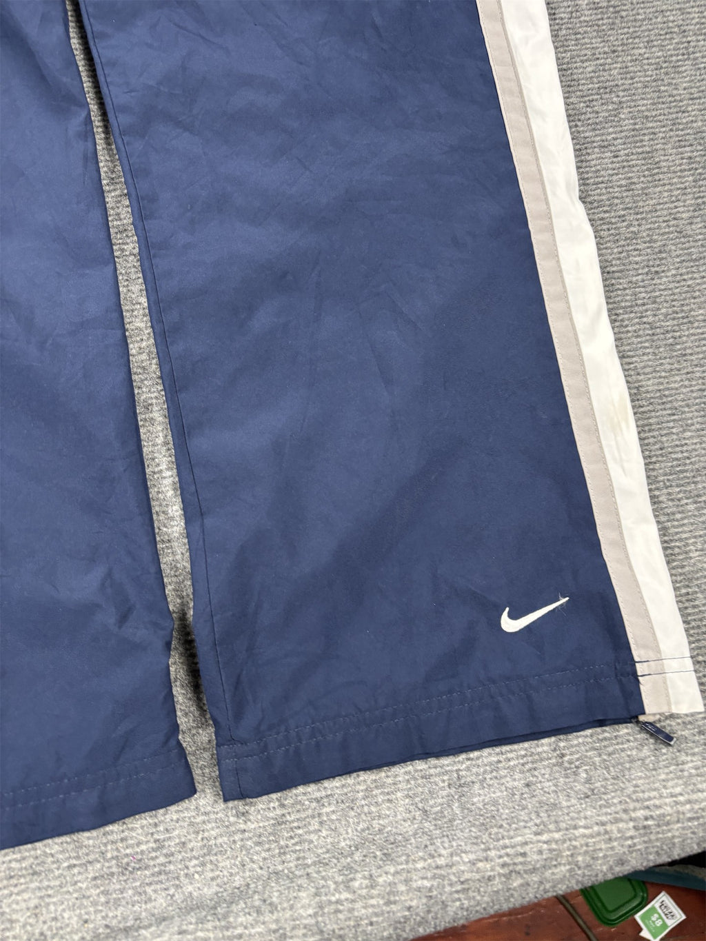 Vintage Y2K Nike Track Pants Women's XS Navy Blue White Piping Ankle Swoosh