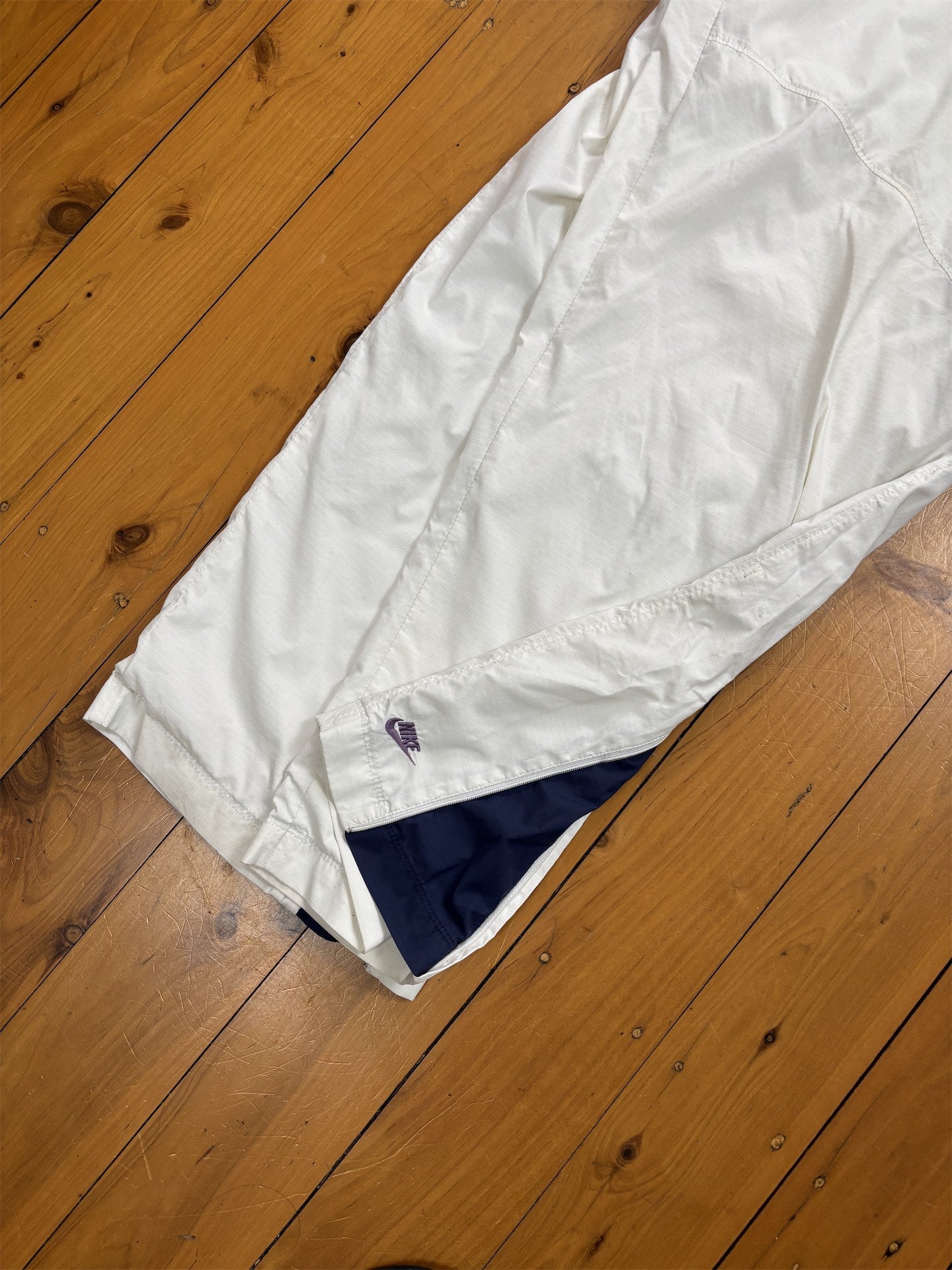 Vintage Y2K Nike Track Pants Men's XL White Blue Panels Purple Ankle Swoosh Joggers