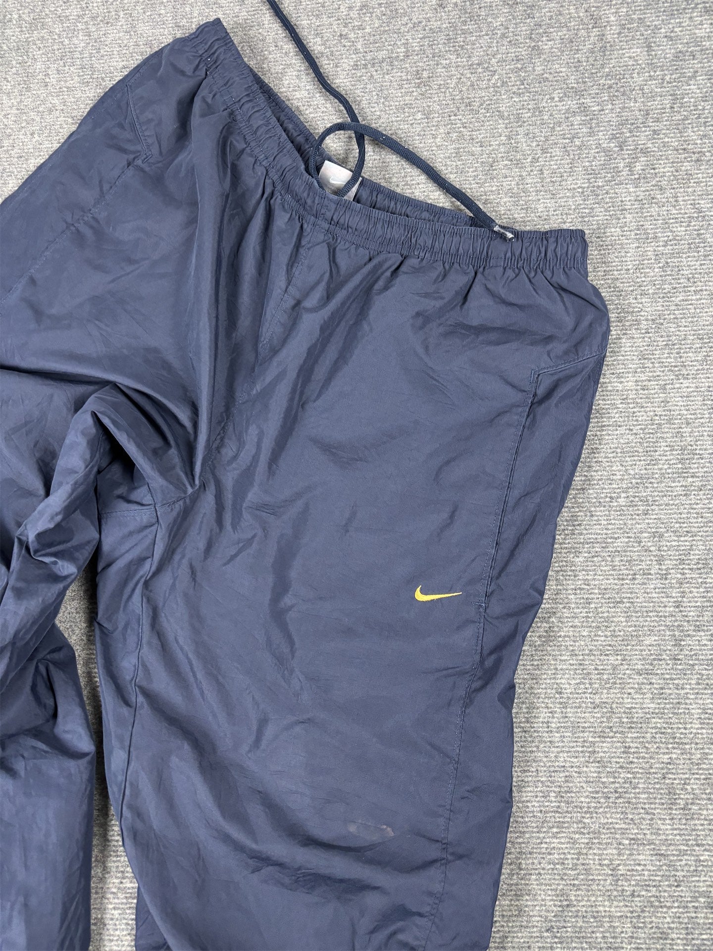 Vintage Y2K Nike Track Pants Men's XL Navy Blue Orange Swoosh Ankle Zips Joggers