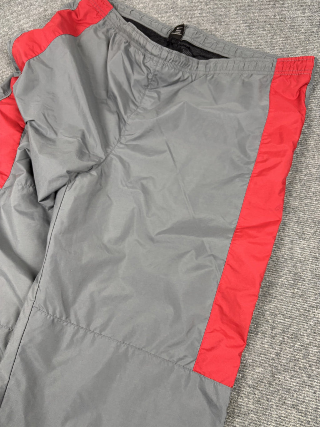 Vintage Y2K Nike Track Pants Men's XL Grey Red Panel Swoosh Joggers Bungee Ankle