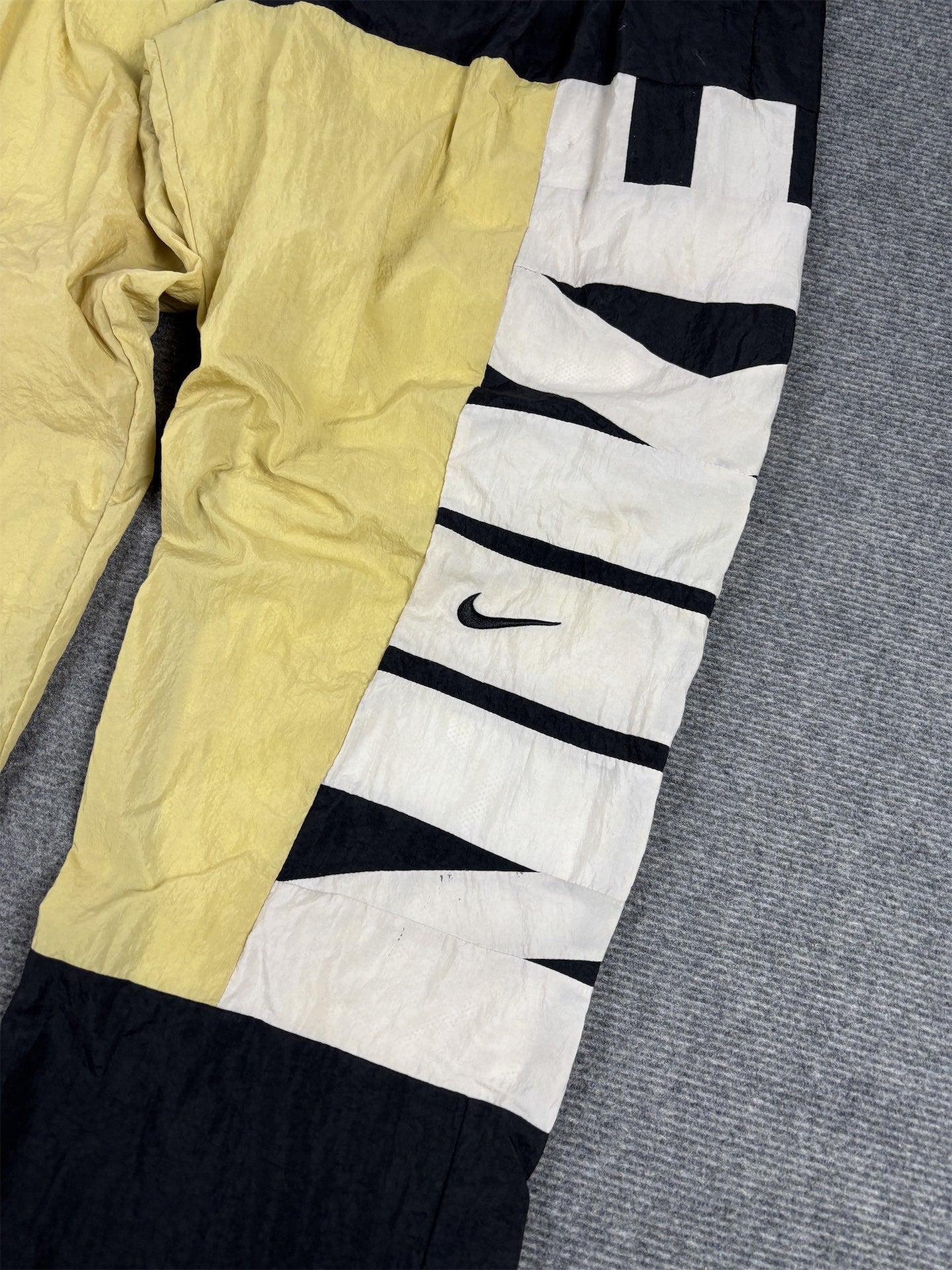 Y2K Nike Track Pants Men's L Black Yellow White Spell Out Joggers