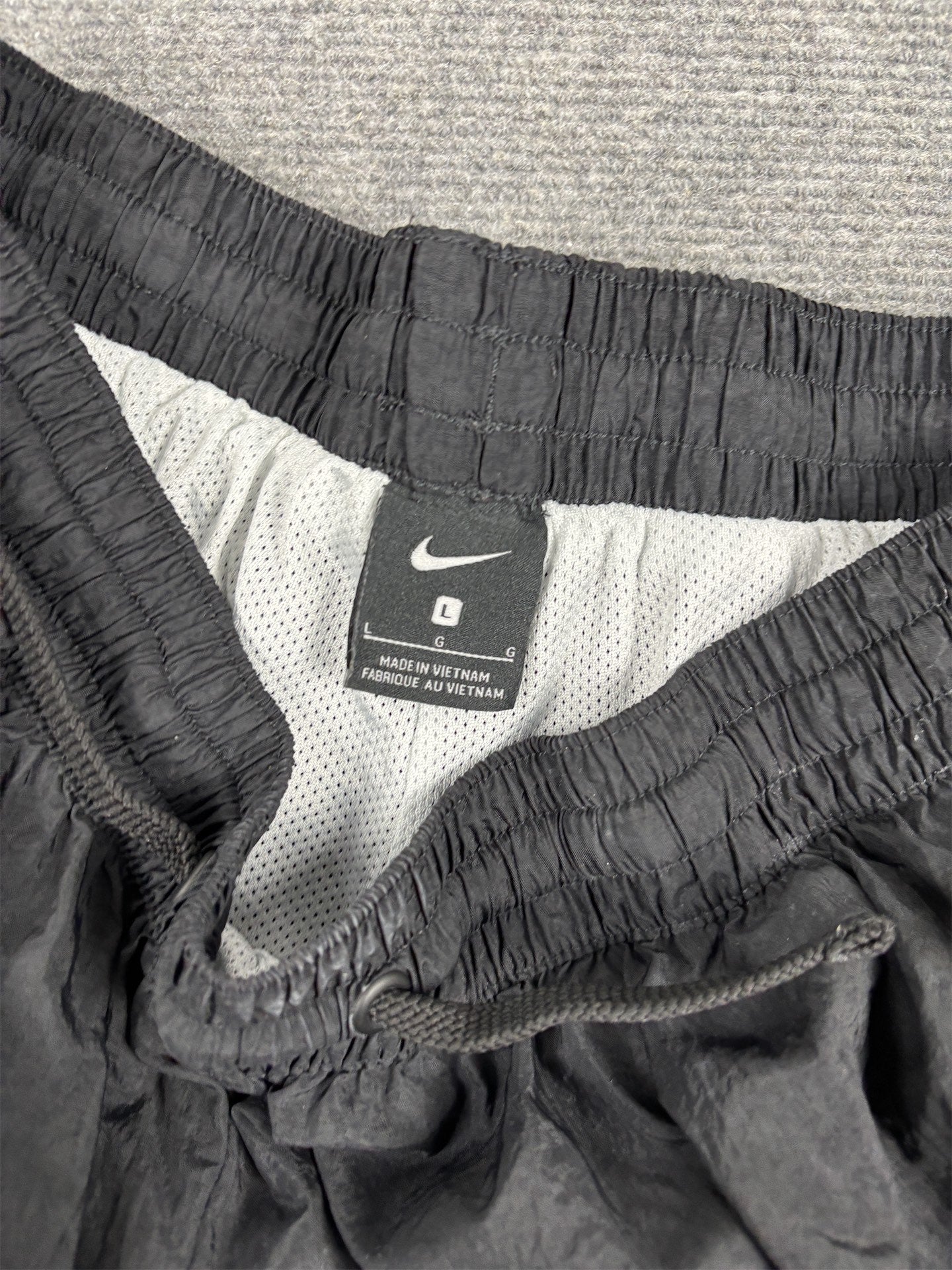 Y2K Nike Track Pants Men's L Black Yellow White Spell Out Joggers