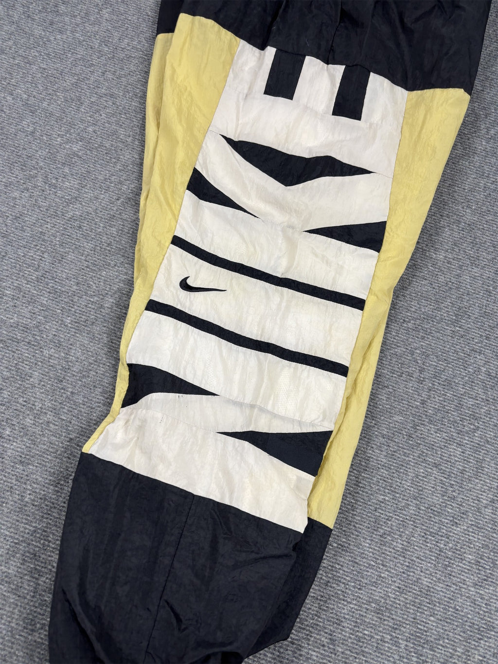Y2K Nike Track Pants Men's L Black Yellow White Spell Out Joggers