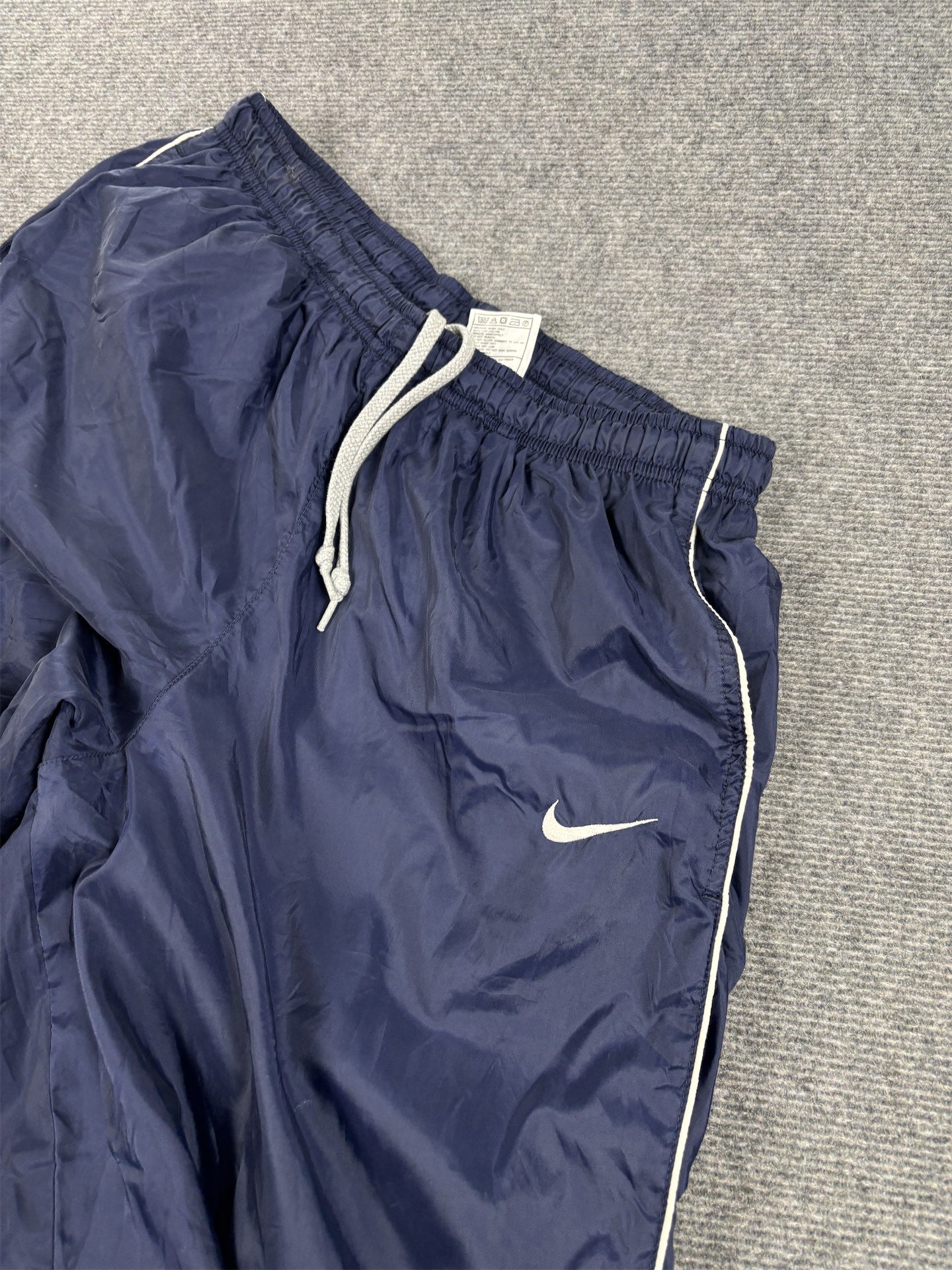 Vintage 90's Nike Track Pants Men's L Navy Blue White Piping Cuffed Joggers