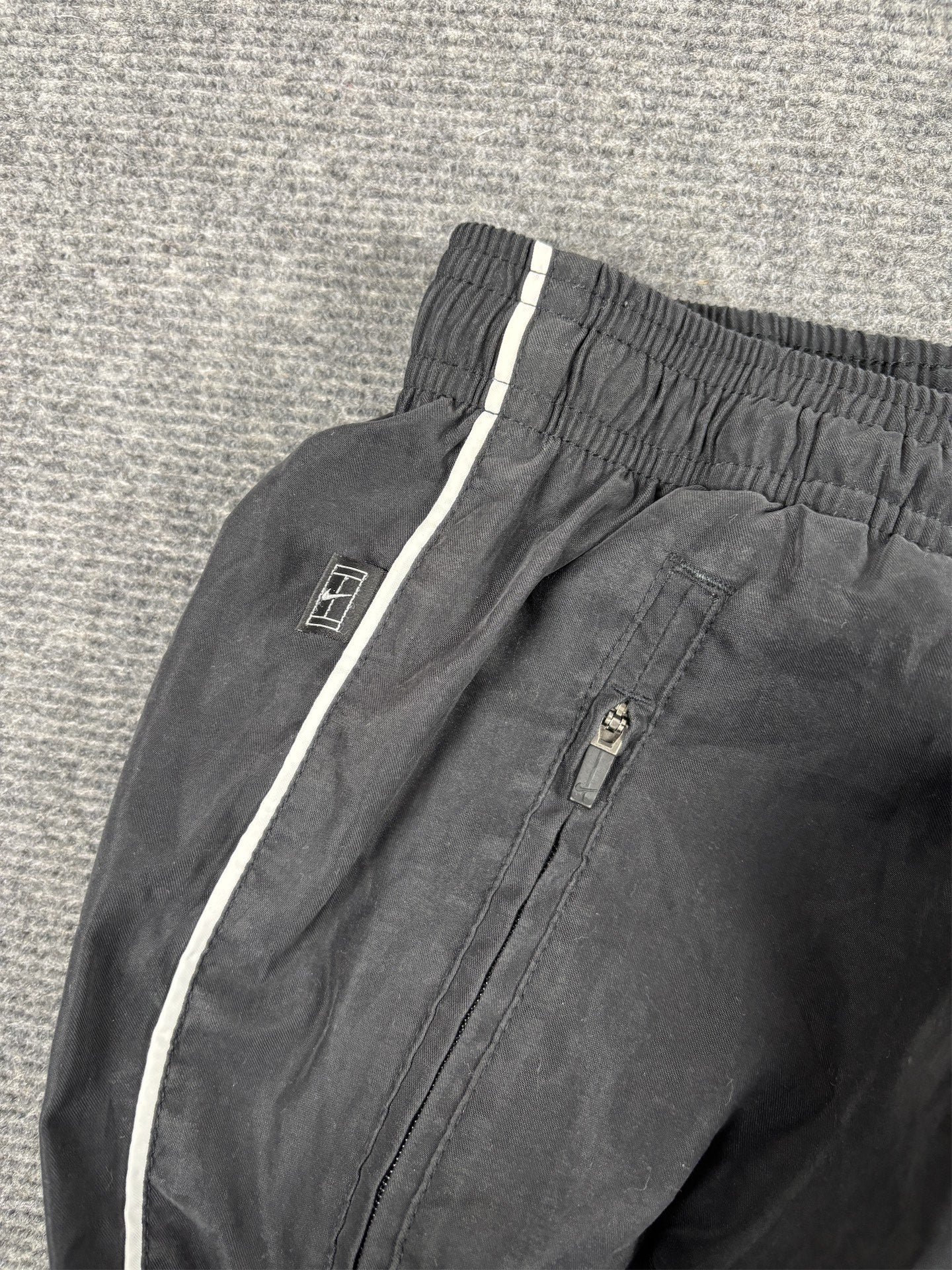 Vintage Y2K Nike Court Track Pants Men's M Black White Piping Swoosh Cuffed Joggers