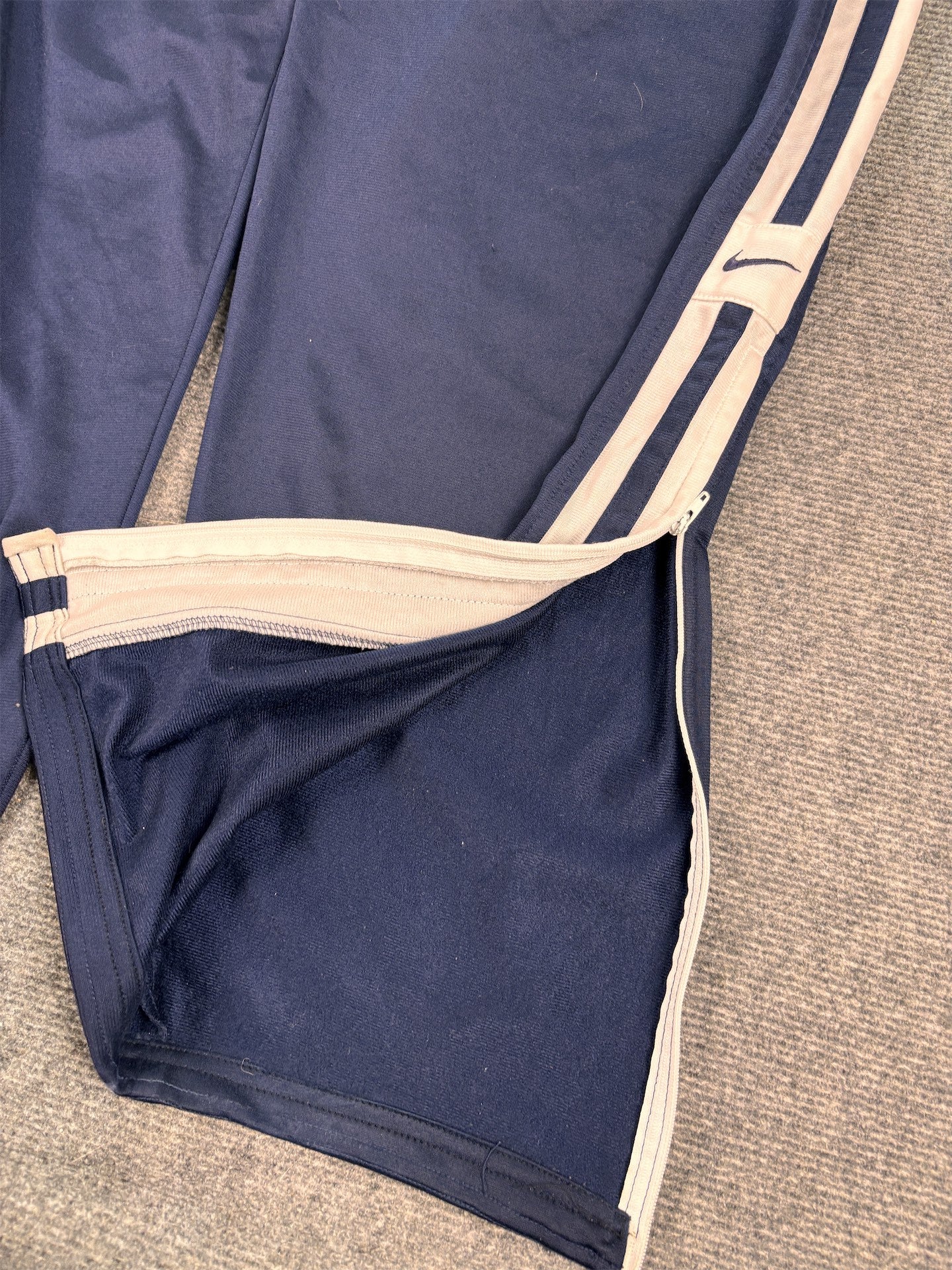 Vintage Y2K Nike Track Pants Men's L Navy Blue Double Swoosh Piping Satin Joggers