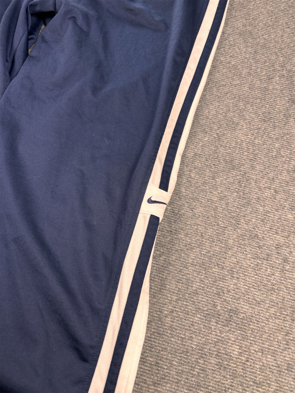 Vintage Y2K Nike Track Pants Men's L Navy Blue Double Swoosh Piping Satin Joggers