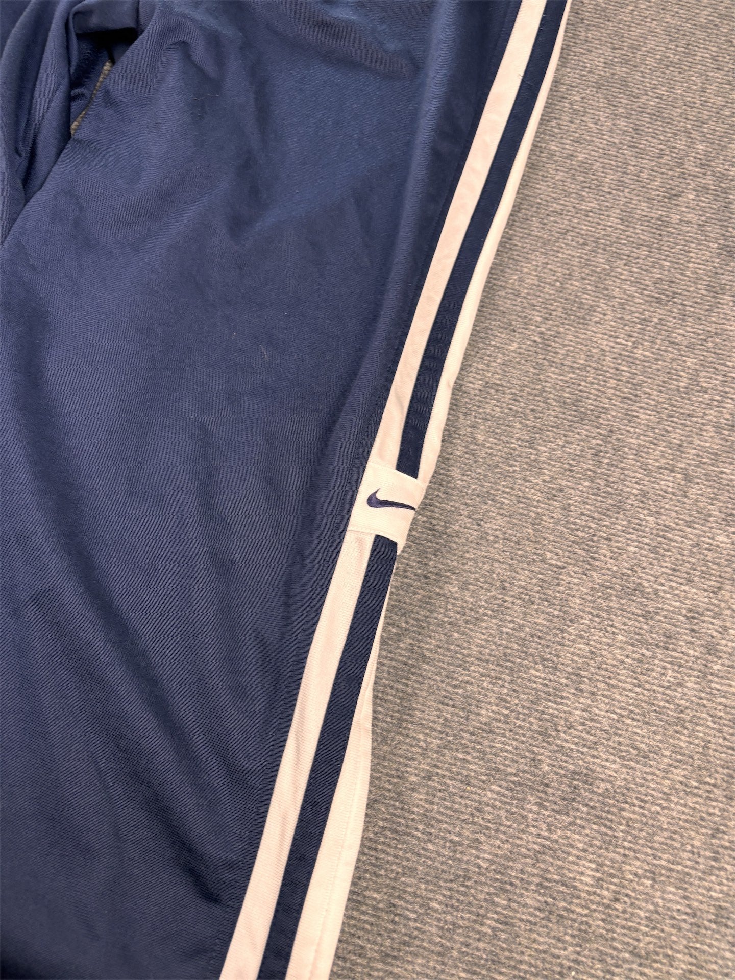 Vintage Y2K Nike Track Pants Men's L Navy Blue Double Swoosh Piping Satin Joggers
