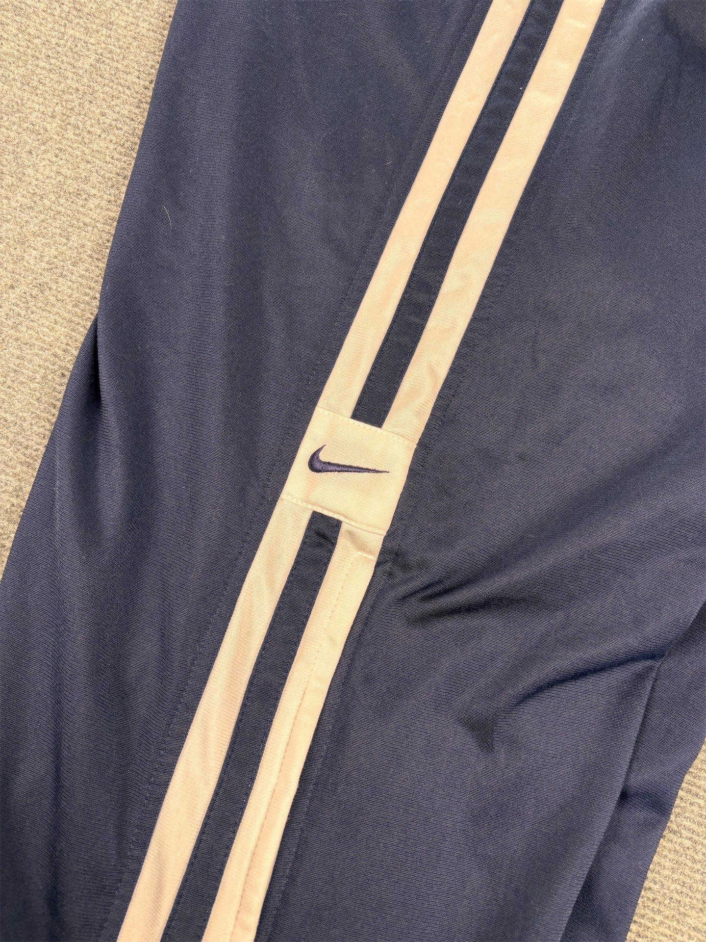 Vintage Y2K Nike Track Pants Men's L Navy Blue Double Swoosh Piping Satin Joggers