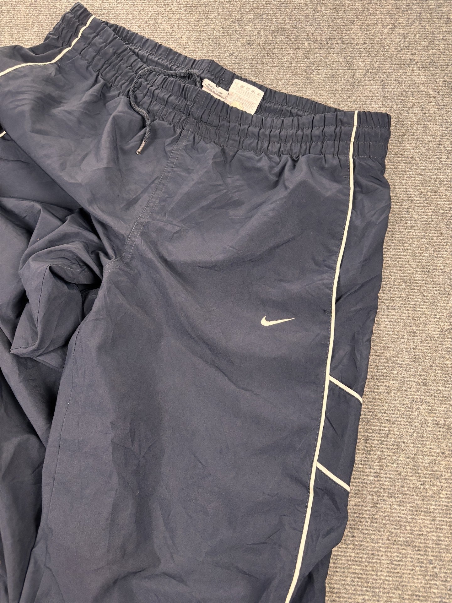 Vintage Y2K Nike Track Pants Men's L Navy Blue Double Piping Swoosh Joggers