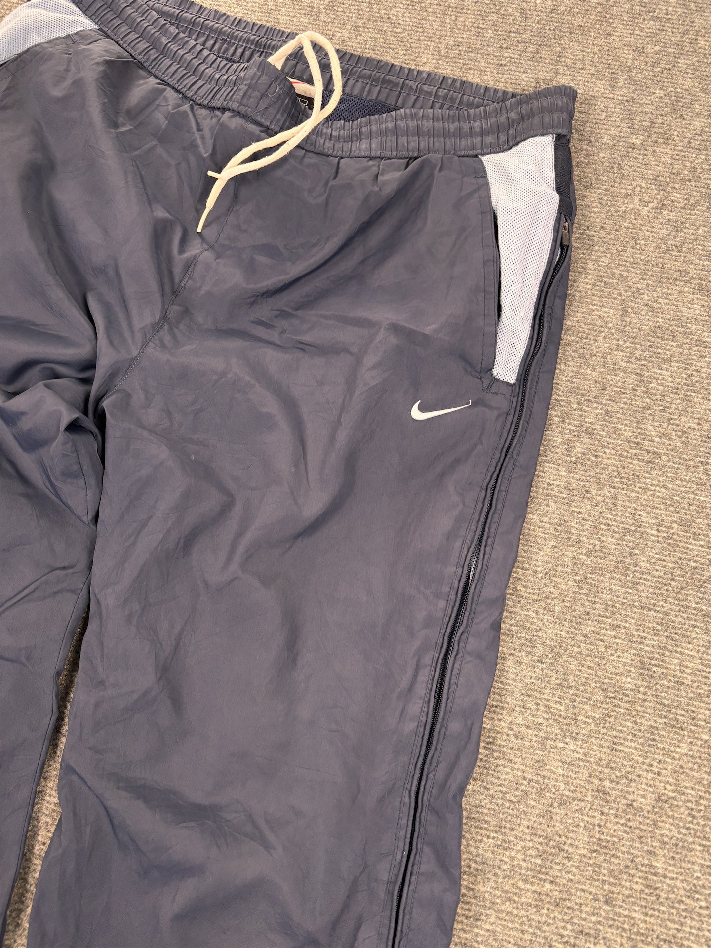 Vintage 90's Nike Alpha Project Track Pants Men's S Navy Blue Swoosh Full Zip Mesh Panel Joggers