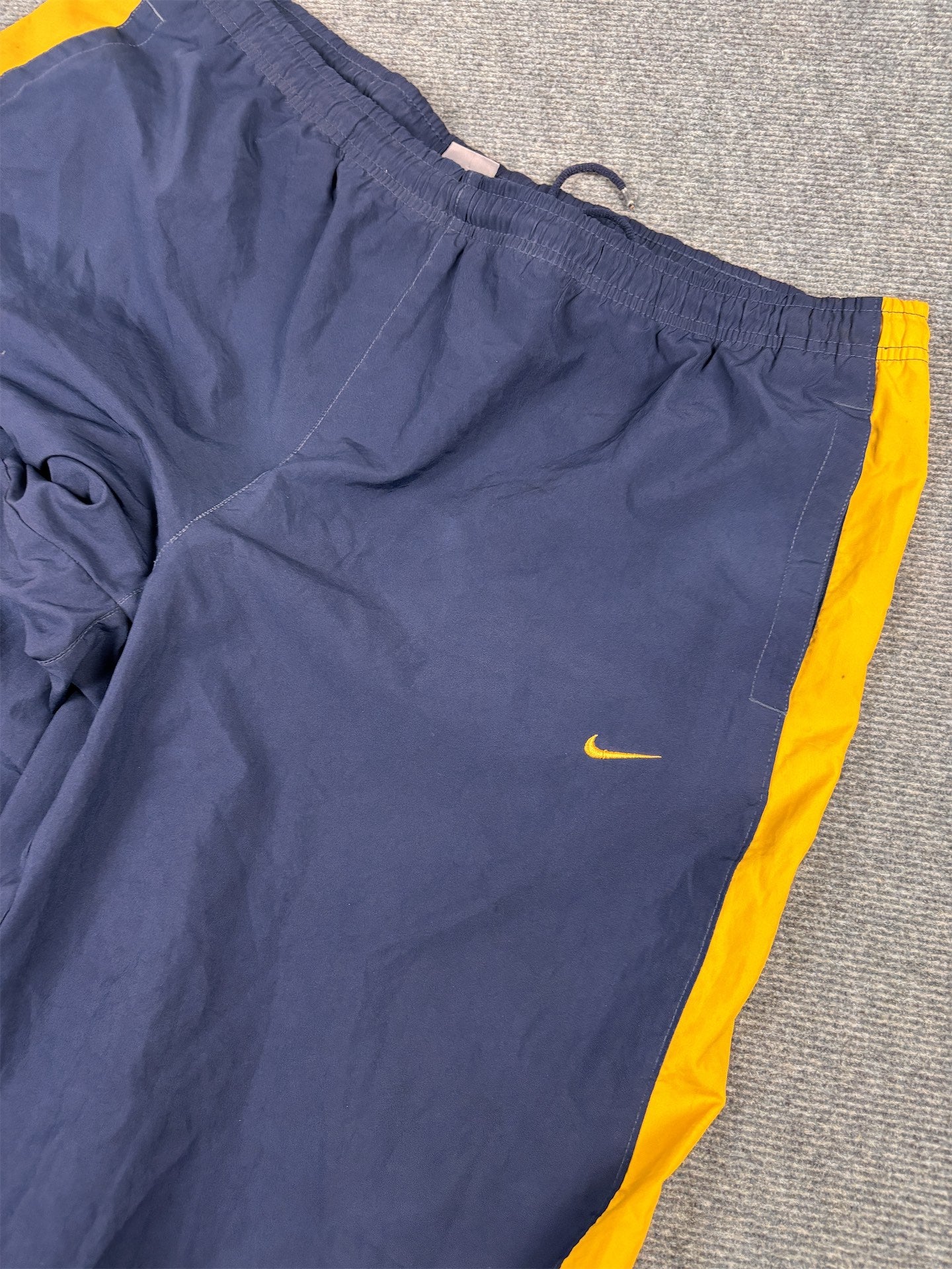 Vintage Y2K Nike Track Pants Men's XXL Navy Blue Yellow Swoosh Panels Joggers
