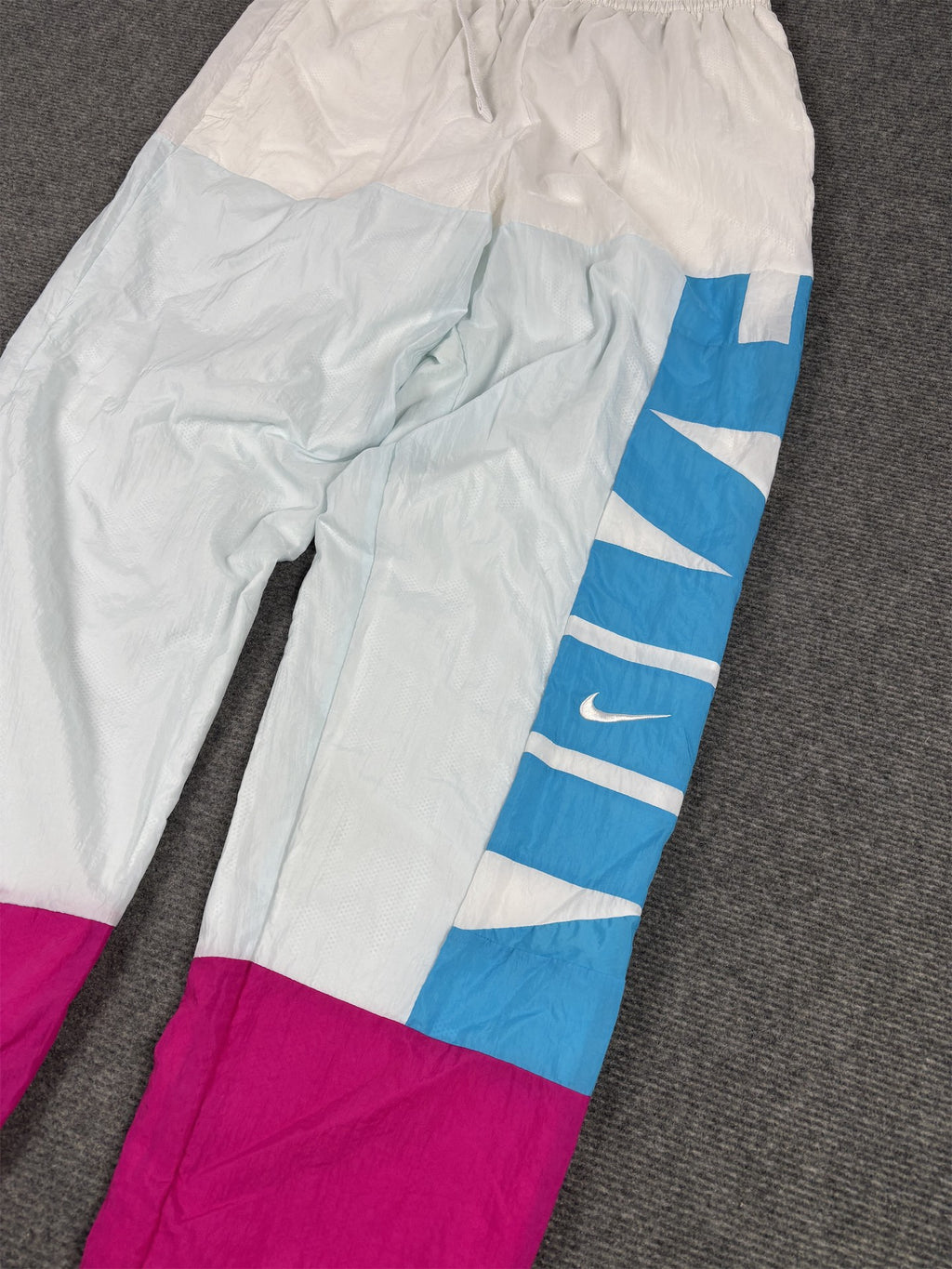 Nike Track Pants Men's S White Blue Pink Spell Out Cuffed Joggers