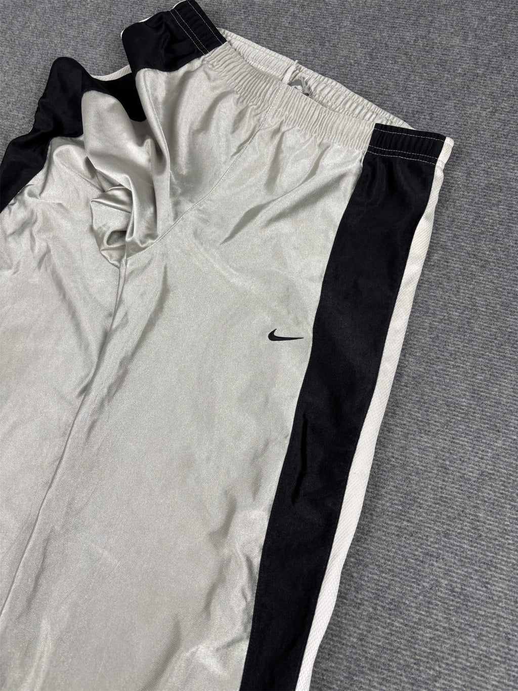 Vintage Y2K Nike Track Pants Men's M Grey Black Panel Satin Style Joggers