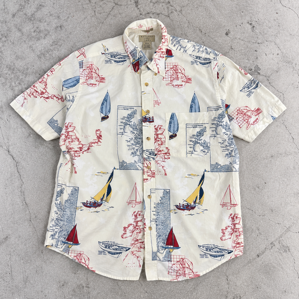 Natural Issue Nautical Print Shirt Men's Medium All Over Graphic Boatwear