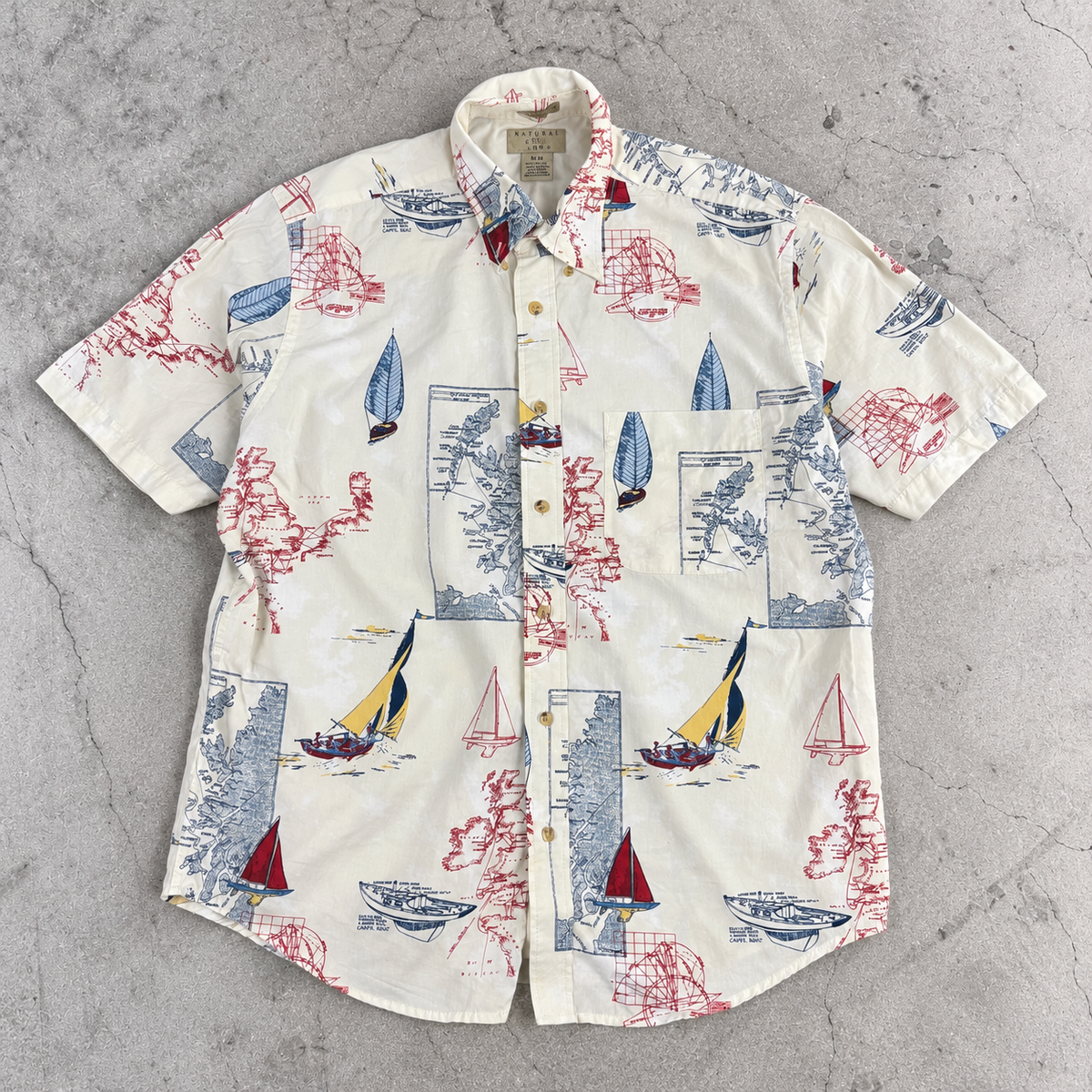 Natural Issue Nautical Print Shirt Men's Medium All Over Graphic Boatwear