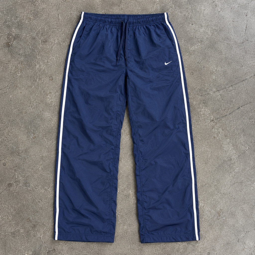 Vintage y2k Nike Track Pants Men's Large Navy White Stripe Ankle Mini Swoosh