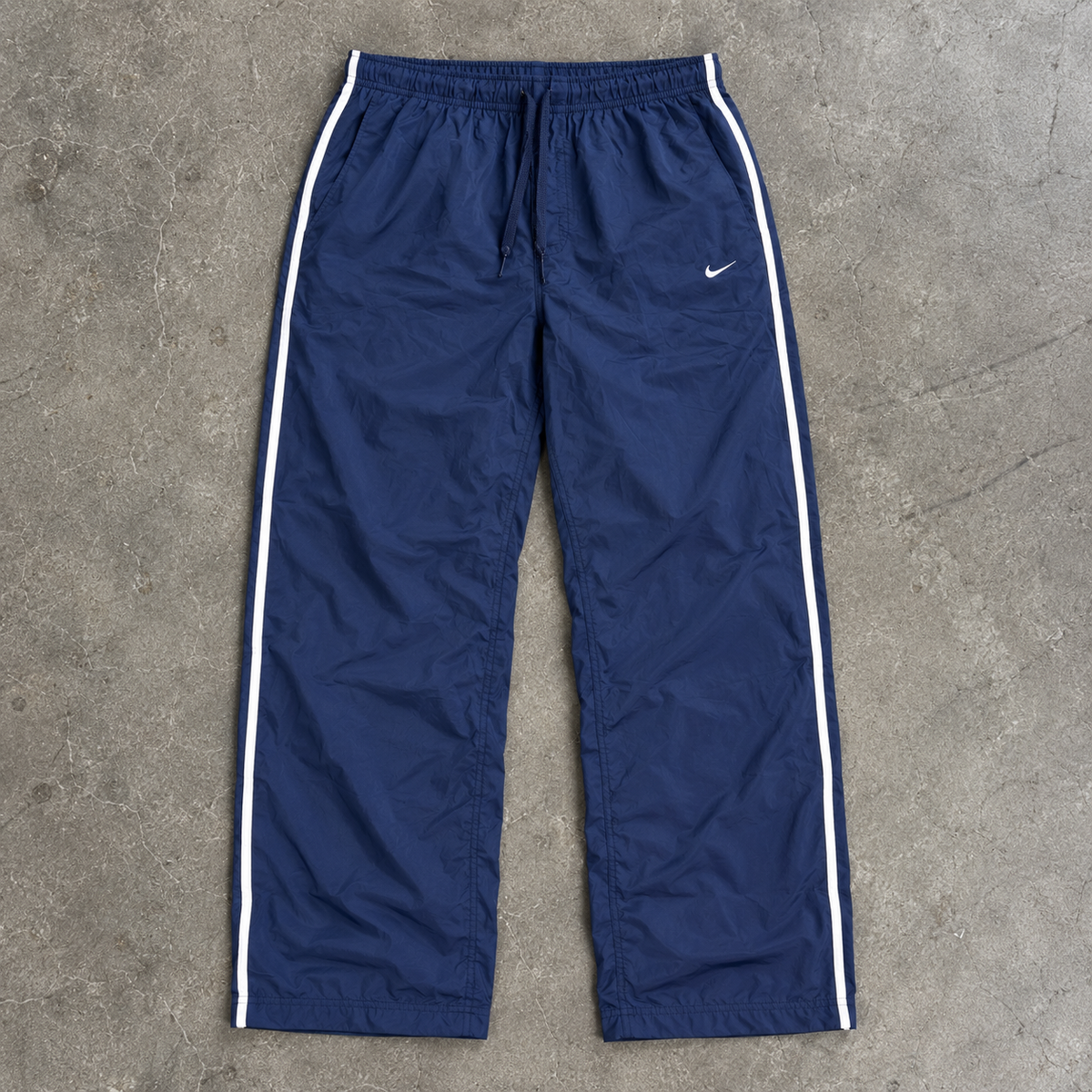 Vintage y2k Nike Track Pants Men's Large Navy White Stripe Ankle Mini Swoosh