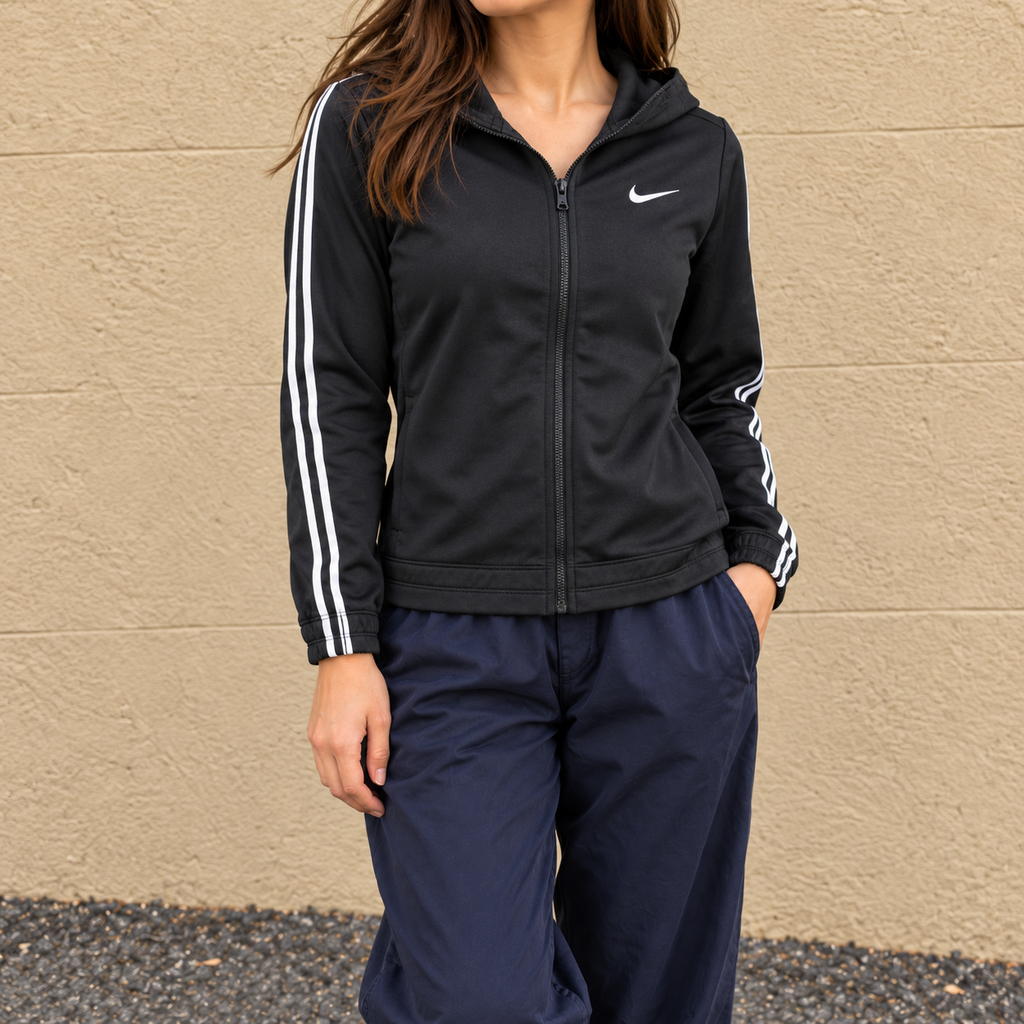 Nike Dri-Fit Hoodie Women's XS Black White Swoosh Petite Activewear Jumper