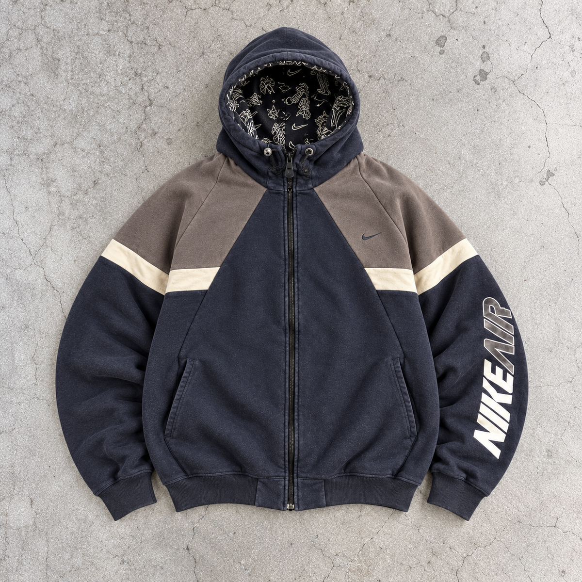 Vintage Y2K Nike Air Hoodie Men's XL Navy Swoosh Spell Out Logo Full Zip