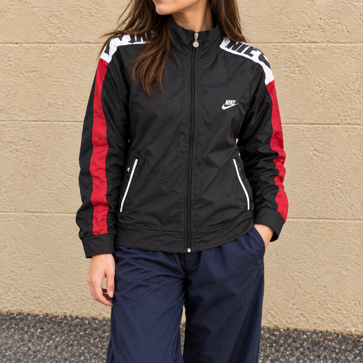 2000s Nike Jacket Women's XS Black Arm Tape Logo Full Zip