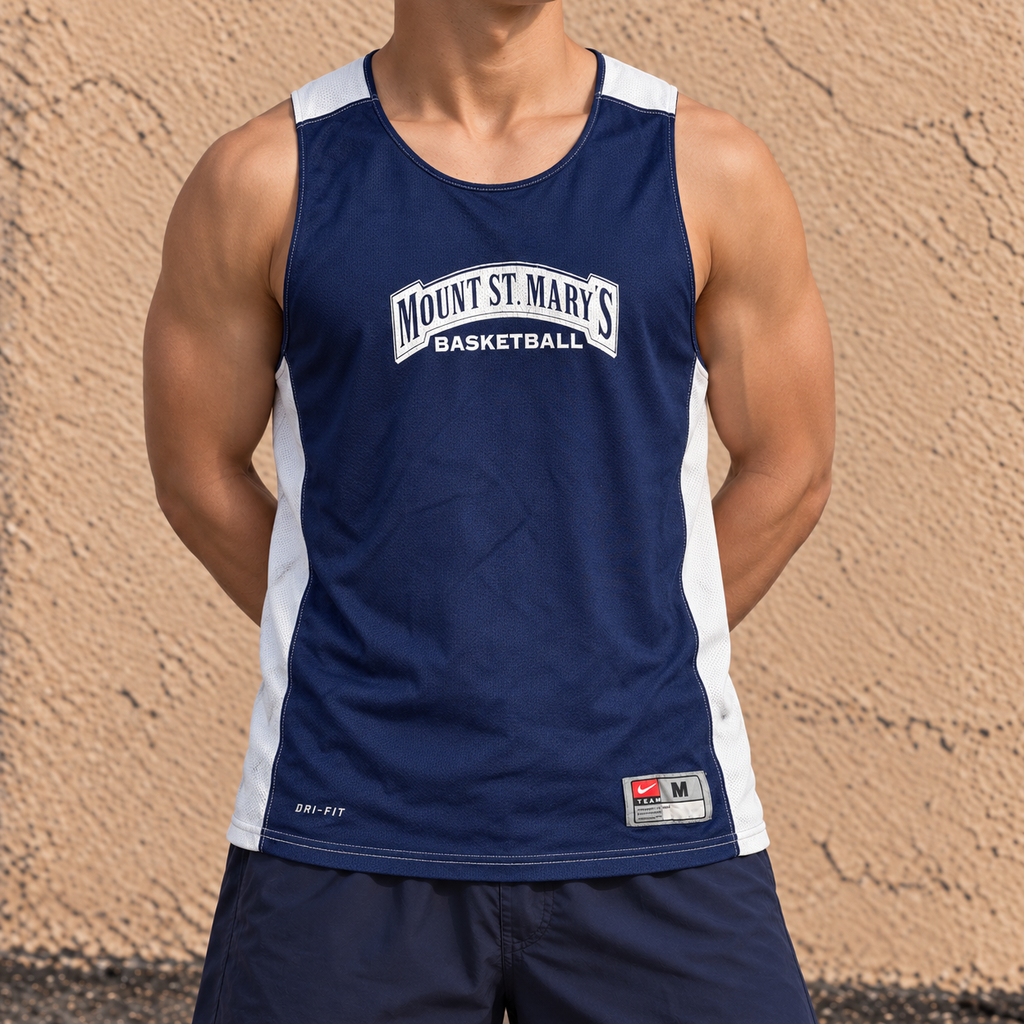 Vintage Nike Reversible Basketball Jersey Men's Medium Blue White Mount St. Mary's Sportswear