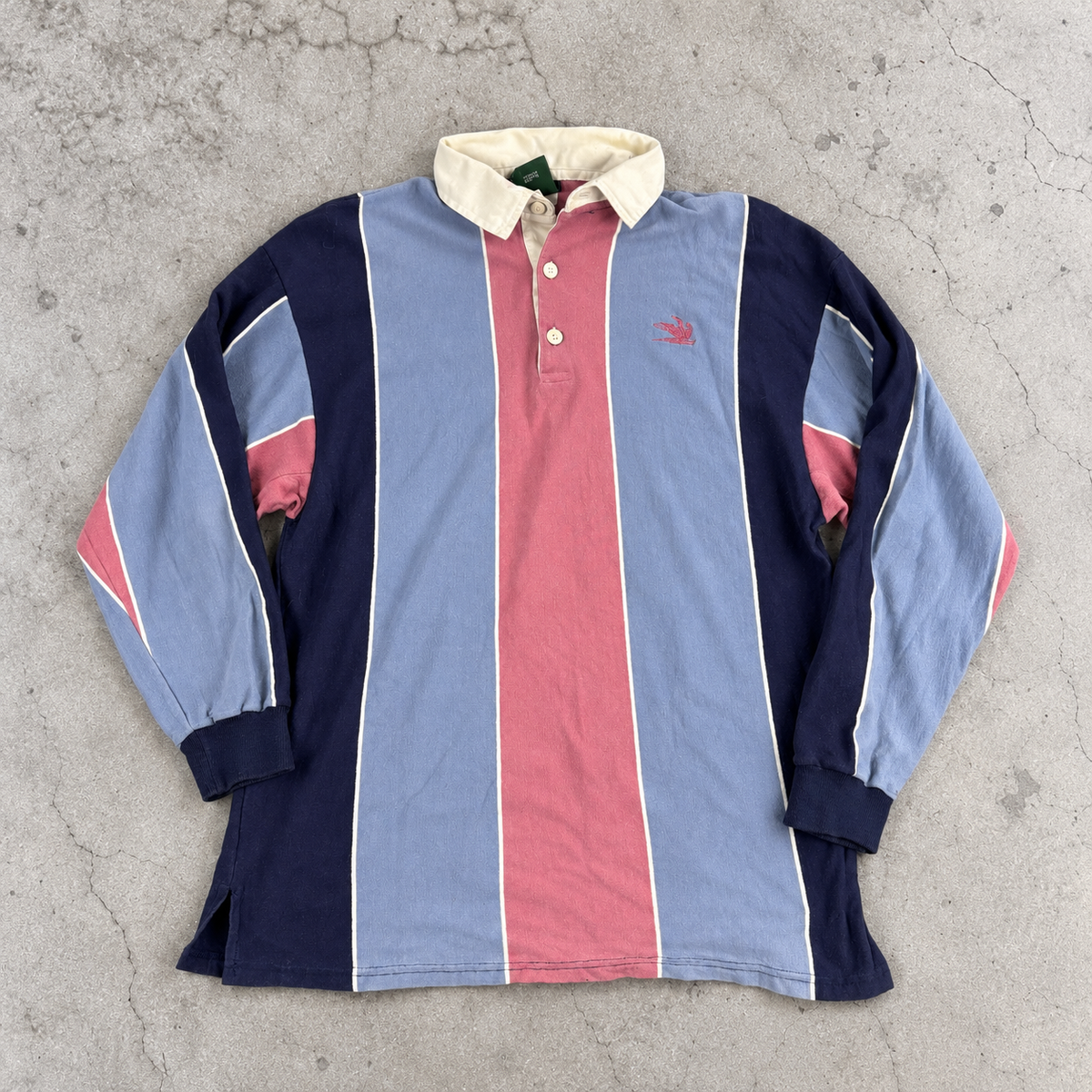 1990s Northern Reflections Rugby Polo  Men's Large Navy Pink Down Stripe Old Money