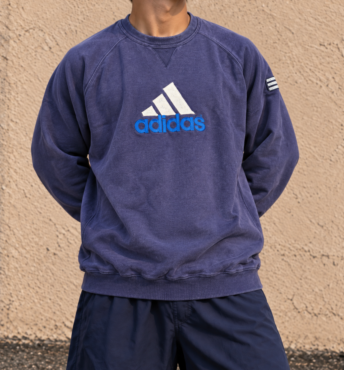 Vintage 90s Adidas Jumper Size XL Navy Large Front Graphic Faded Sweatshirt