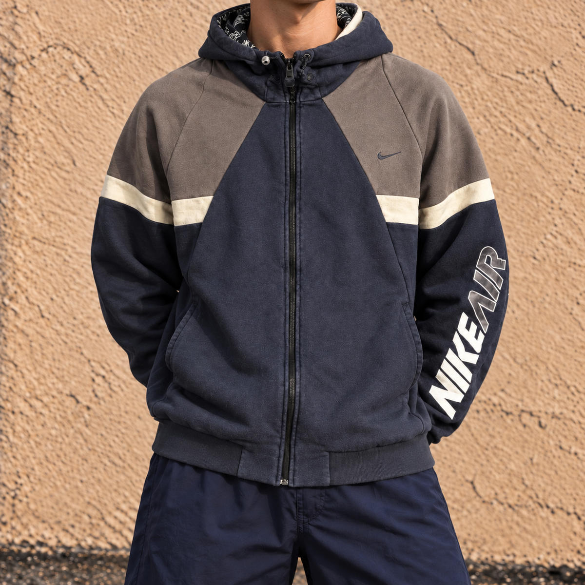 Vintage Y2K Nike Air Hoodie Men's XL Navy Swoosh Spell Out Logo Full Zip