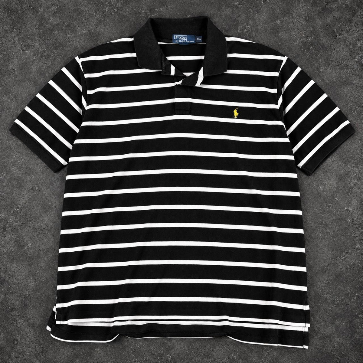 Vintage Y2K Polo Ralph Lauren Striped Polo Men's XXL Black White Shirt Golf Core
