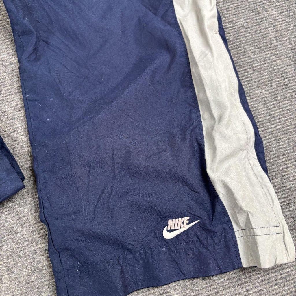 Vintage Nike Track Pants 00s Women's Large Navy Cream Stripe Ankle Swoosh