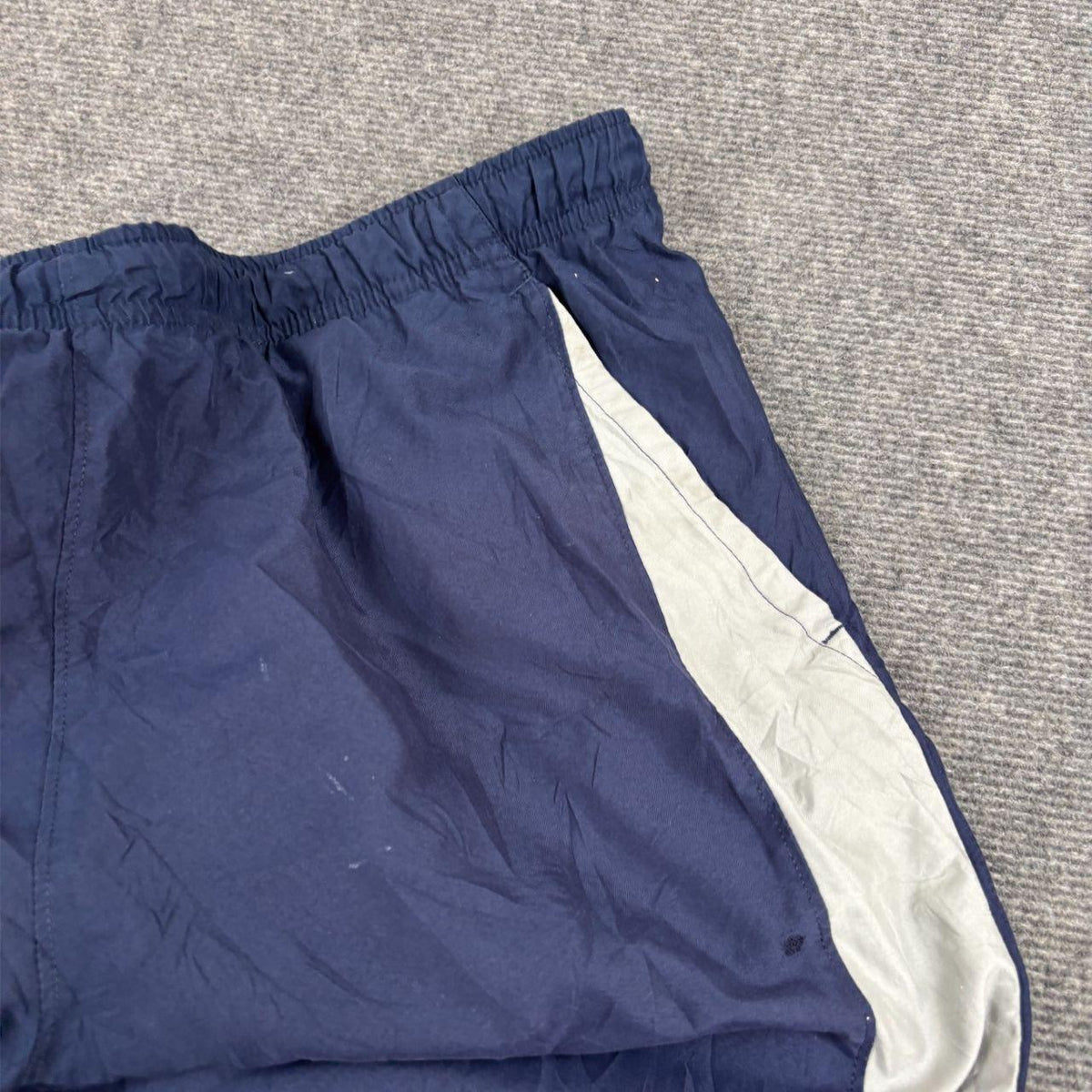 Vintage Nike Track Pants 00s Women's Large Navy Cream Stripe Ankle Swoosh